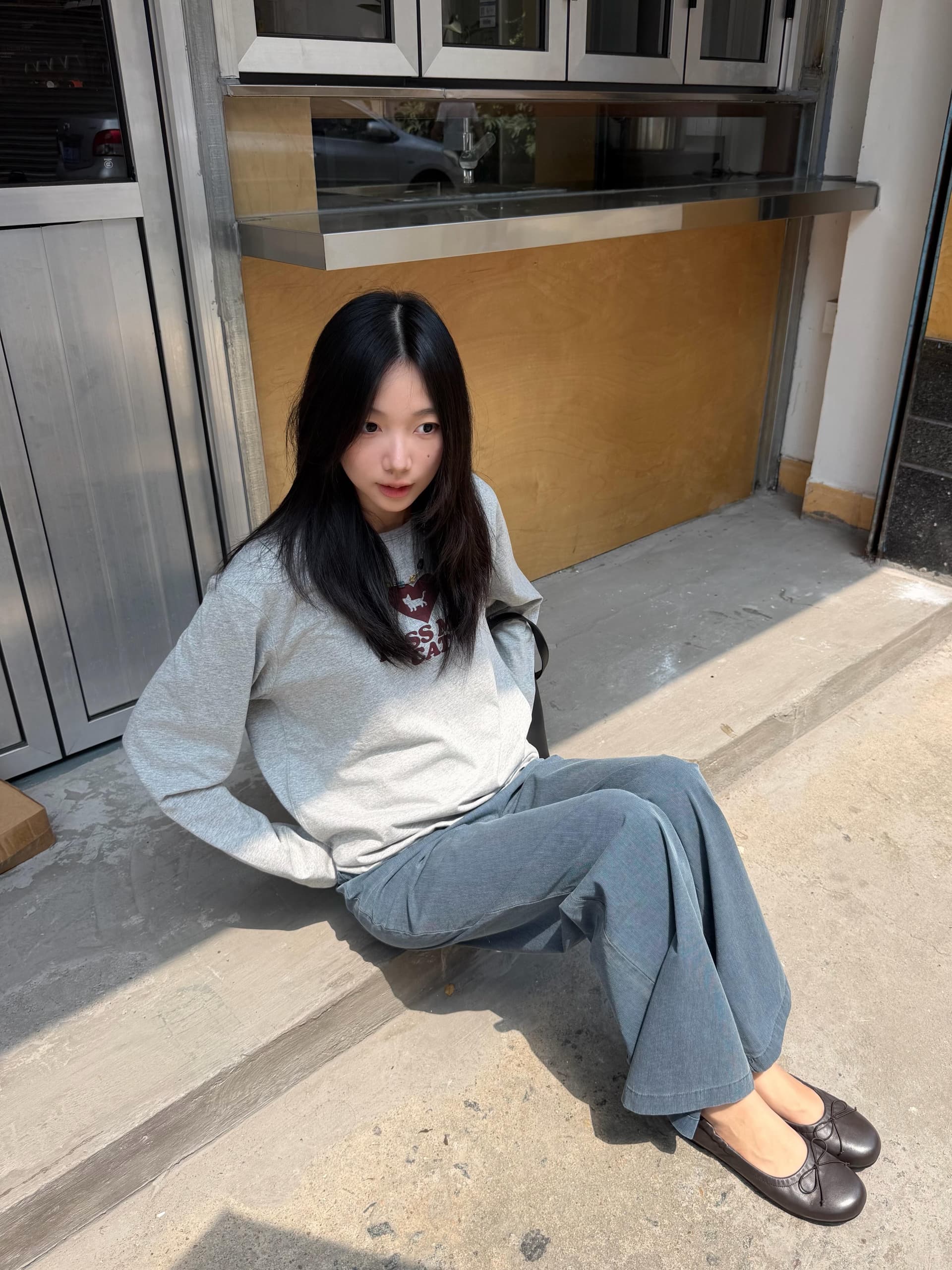 레트로 하트 강아지 프린트 긴팔 티셔츠 여성 가을 루즈핏 캐주얼 다용도 Chic 맨위 상세 이미지 3