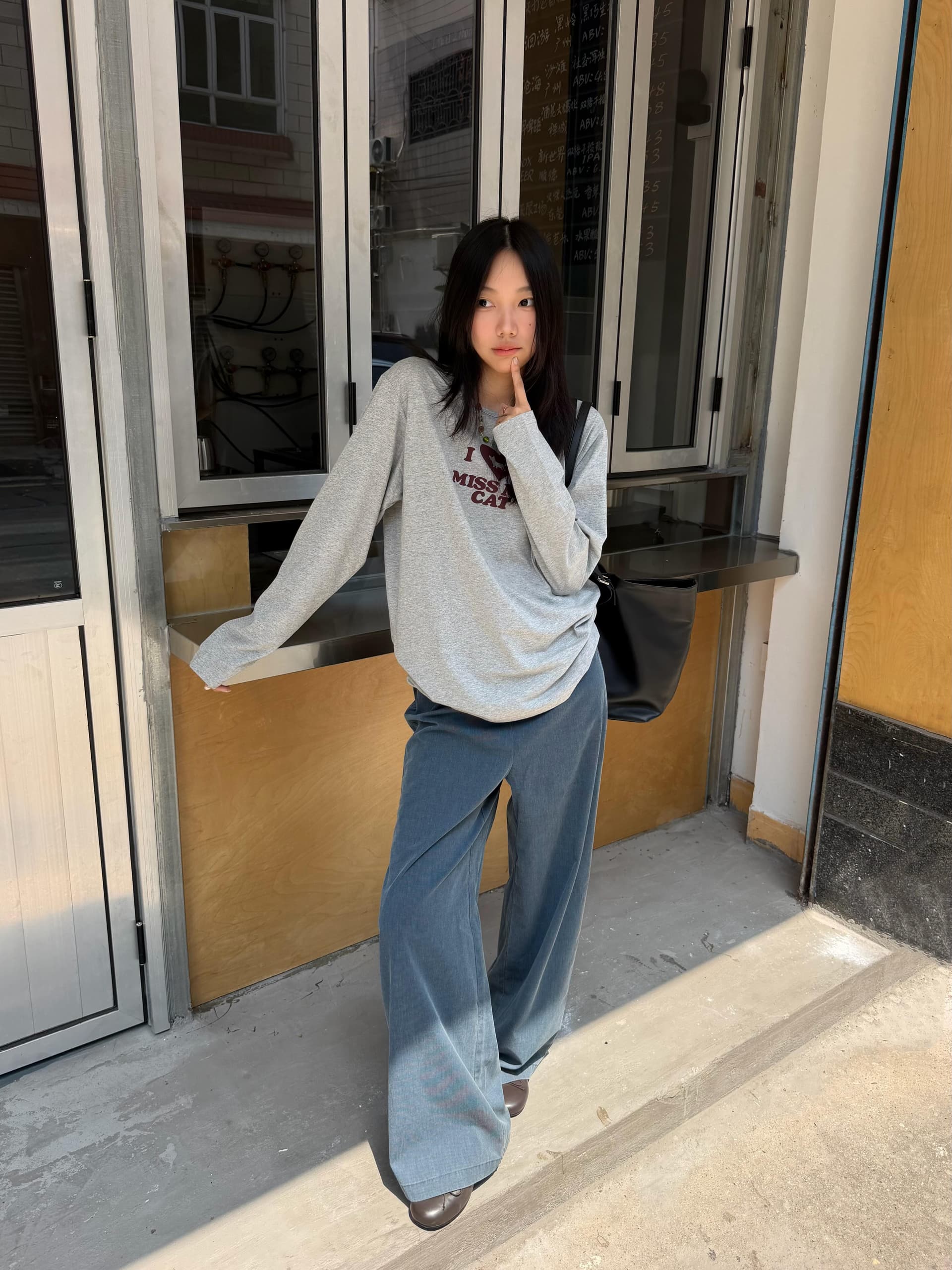 레트로 하트 강아지 프린트 긴팔 티셔츠 여성 가을 루즈핏 캐주얼 다용도 Chic 맨위 상세 이미지 4