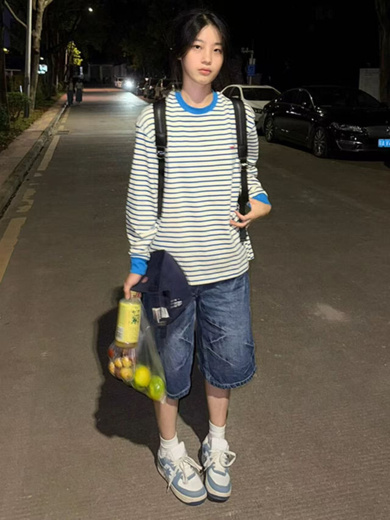 한 부서 레트로 배색 스트라이프 긴팔 티셔츠 여성 봄 가을 루즈핏 맨위 상세 이미지 2