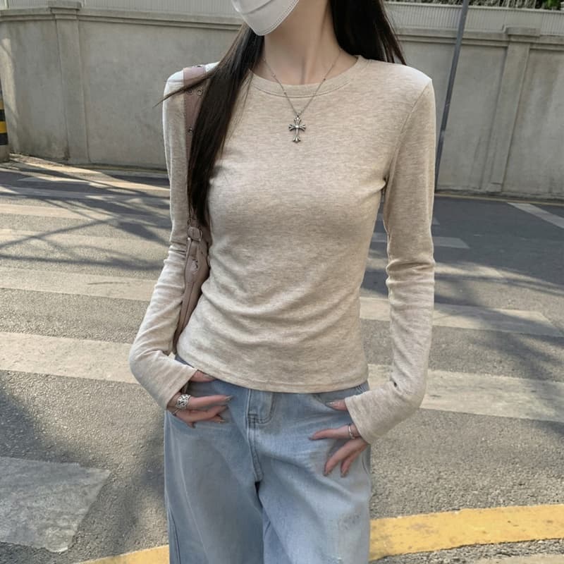 De 플러시 기본 셔츠 여성 봄 가을 겨울 긴팔 티셔츠 털이 있는 라운드 넥 긍정적 인 어깨