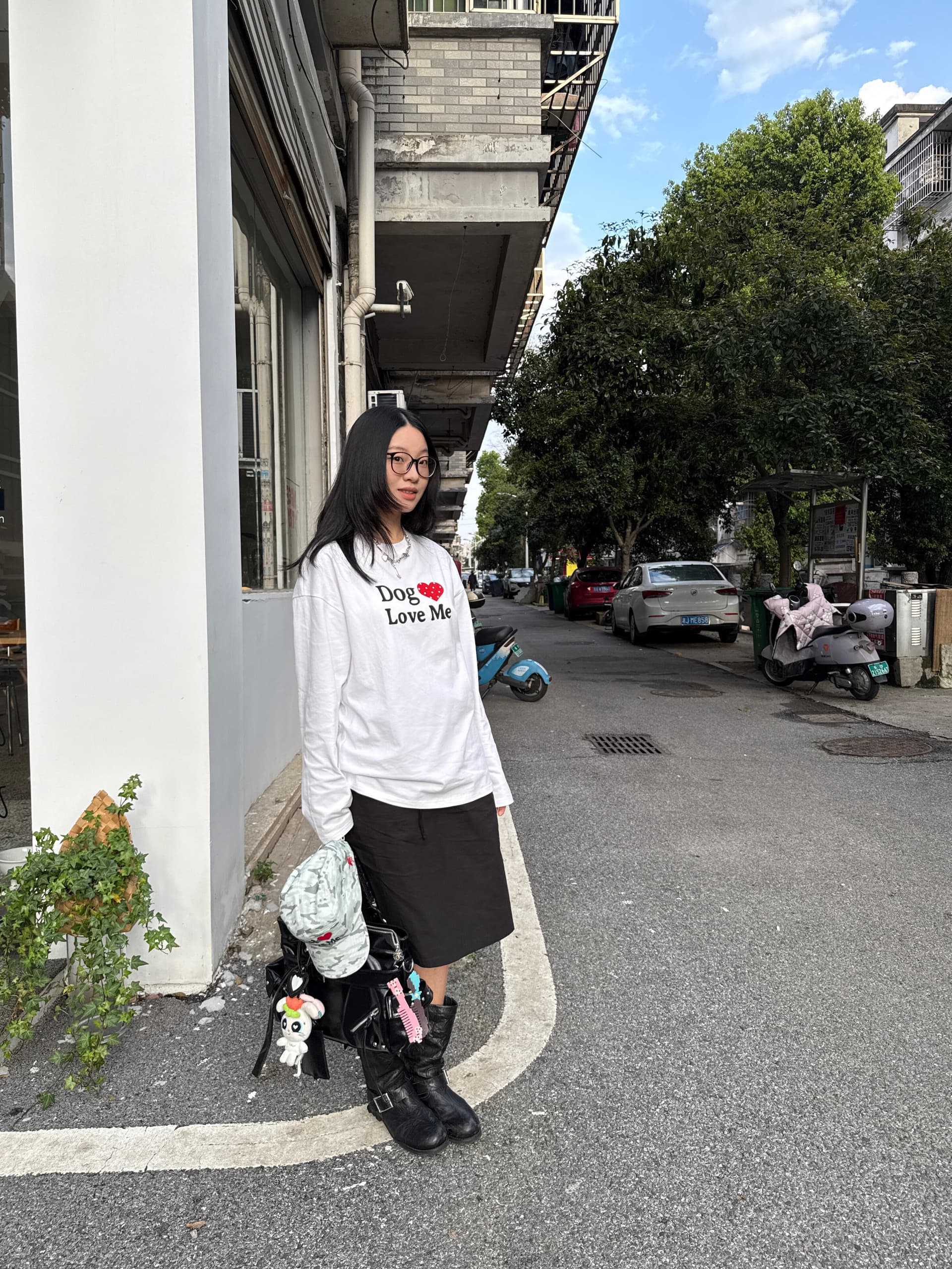 작은 대중 미니멀리즘 고양이 개 나를 사랑해. 프린트 느긋한 캐주얼 루즈핏 순면 편안함 긴팔 티셔츠 맨위 여성 이미지 3