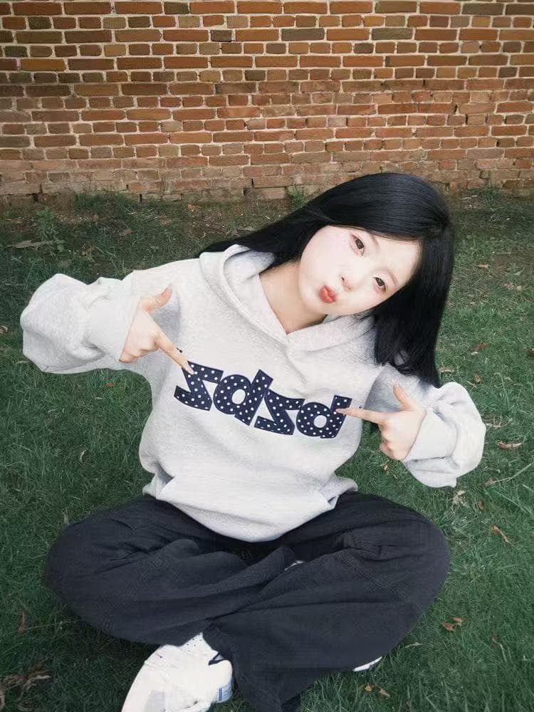 한 부서 도트 무늬 프린트 후드 티 스웨터 여성 봄 가을 디자인 센스 루즈핏 커플 맨위 트렌디 이미지 3
