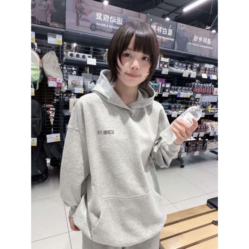 아메리칸 레트로 알파벳 프린트 무거운 회색 후드 티 스웨터 여성 가을 겨울 루즈핏 캐주얼 트렌드 모자 셔츠 맨위 이미지 4