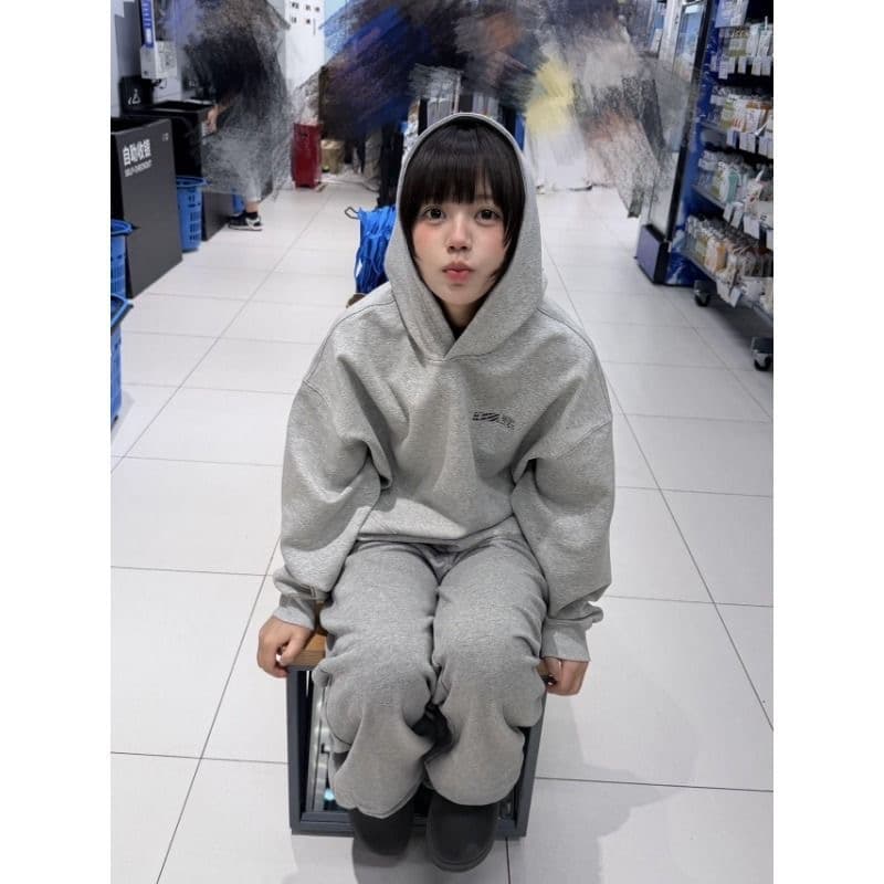 아메리칸 레트로 알파벳 프린트 무거운 회색 후드 티 스웨터 여성 가을 겨울 루즈핏 캐주얼 트렌드 모자 셔츠 맨위 상세 이미지 4