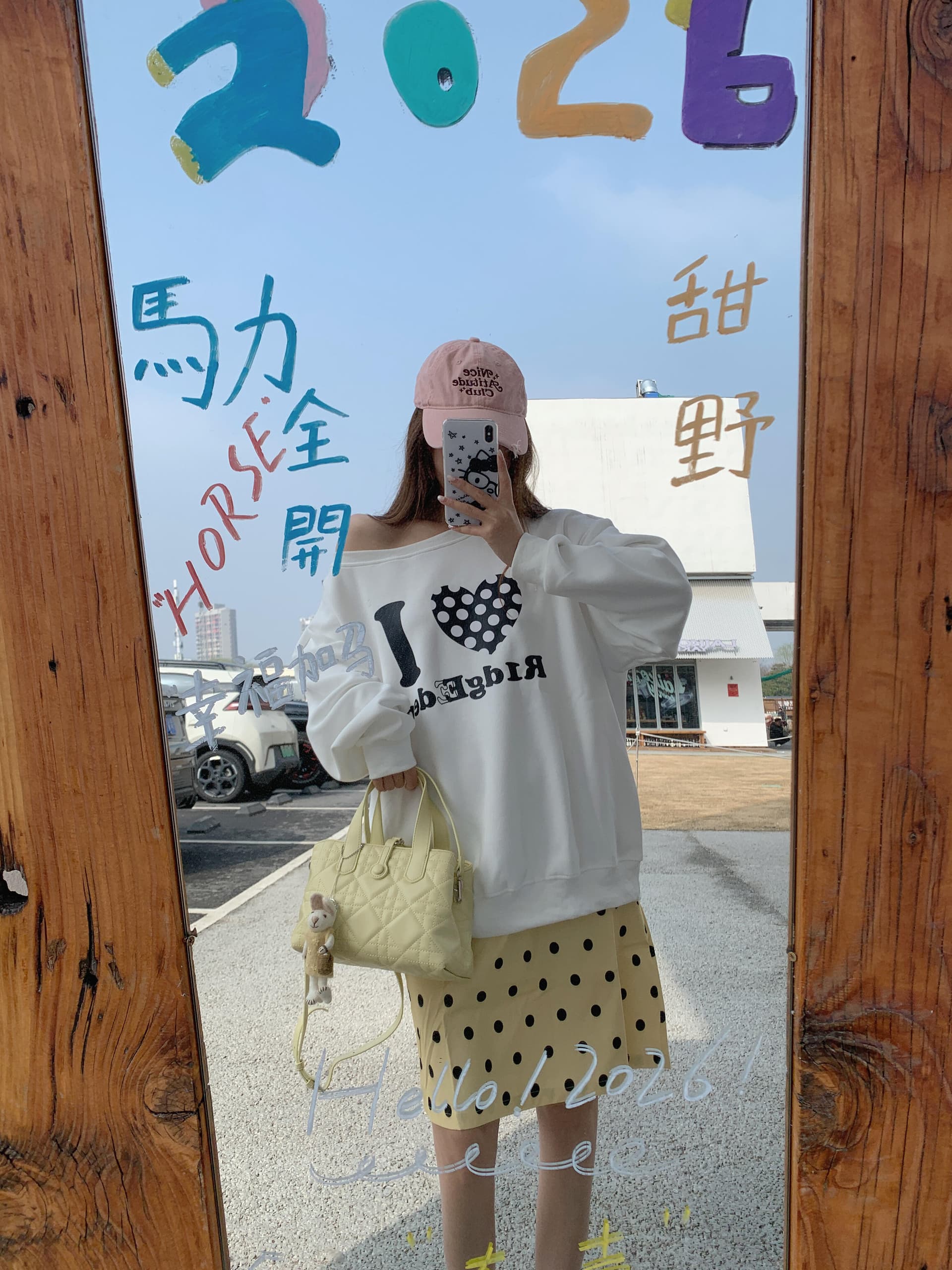직접 만든 아메리칸 하트 도트 무늬 프린트 비스듬한 어깨 후드티 남녀 느긋한 루즈핏 캐주얼 긴팔 맨위 상세 이미지 3
