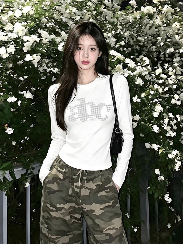 아메리칸 레트로 긍정적 인 어깨 긴팔 티셔츠 여성 2026 이른 가을 새로운 몸매 가꾸기 슬림해 보이는 만나는 맨위