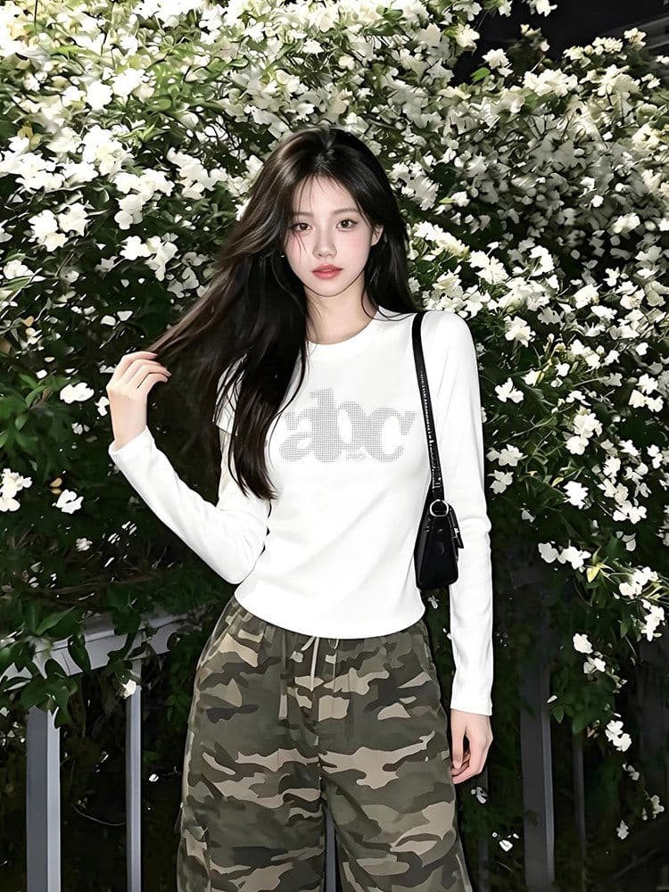 아메리칸 레트로 긍정적 인 어깨 긴팔 티셔츠 여성 2026 이른 가을 새로운 몸매 가꾸기 슬림해 보이는 만나는 맨위 상세 이미지 2