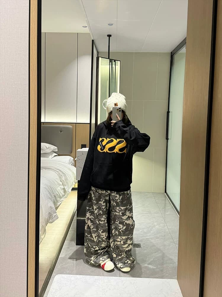 아메리칸 레트로 배색 기초 프린트 후드 티 스웨터 남녀 다용도 루즈핏 편안함 캐주얼 재킷 상세 이미지 4