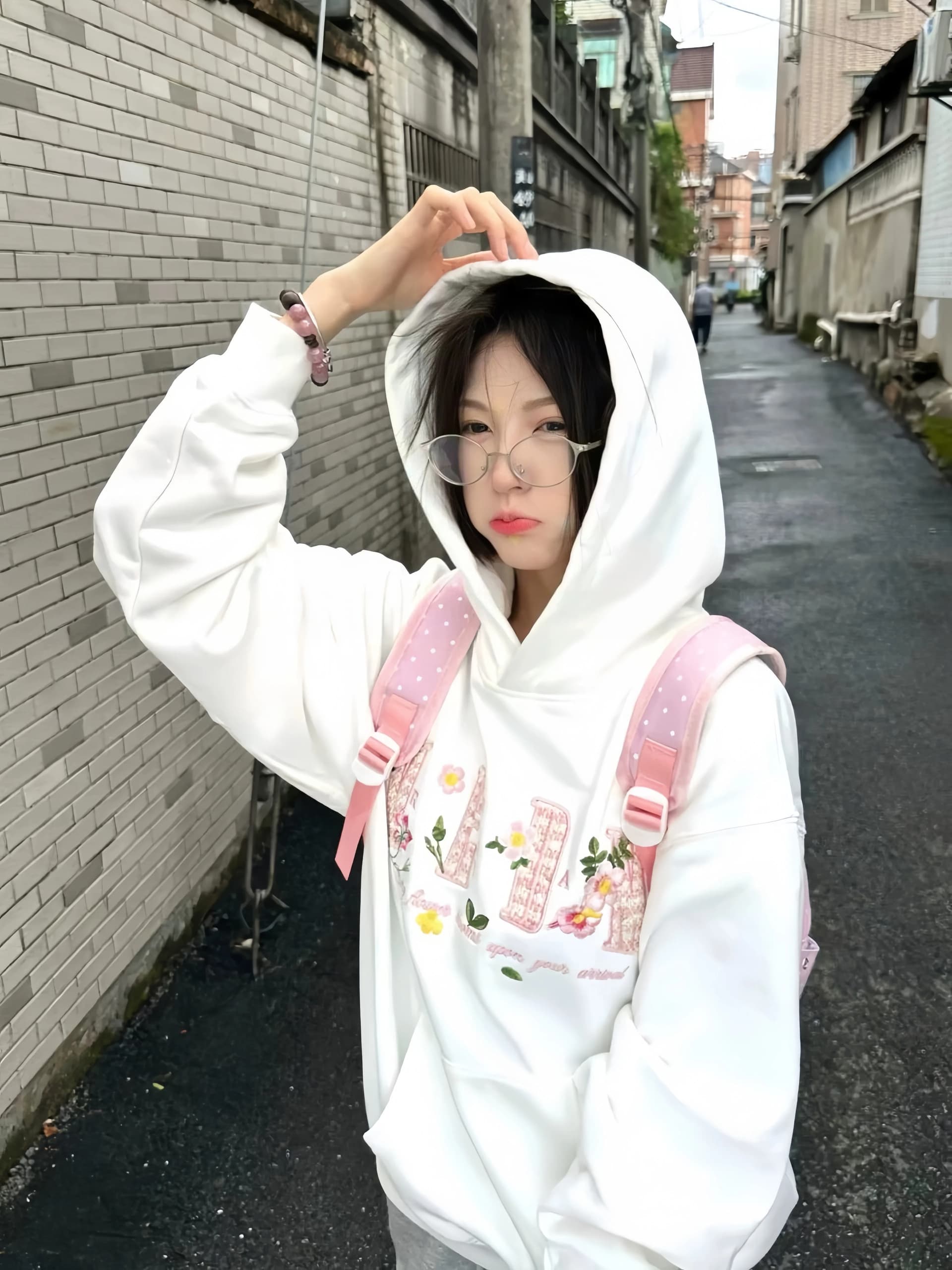 국가 트렌디 아메리칸 작은 샤넬 스타일 꽃무늬 프린트 후드 티 스웨터 여성 봄 가을 루즈핏 디자인 센스 다용도 재킷 상세 이미지 4