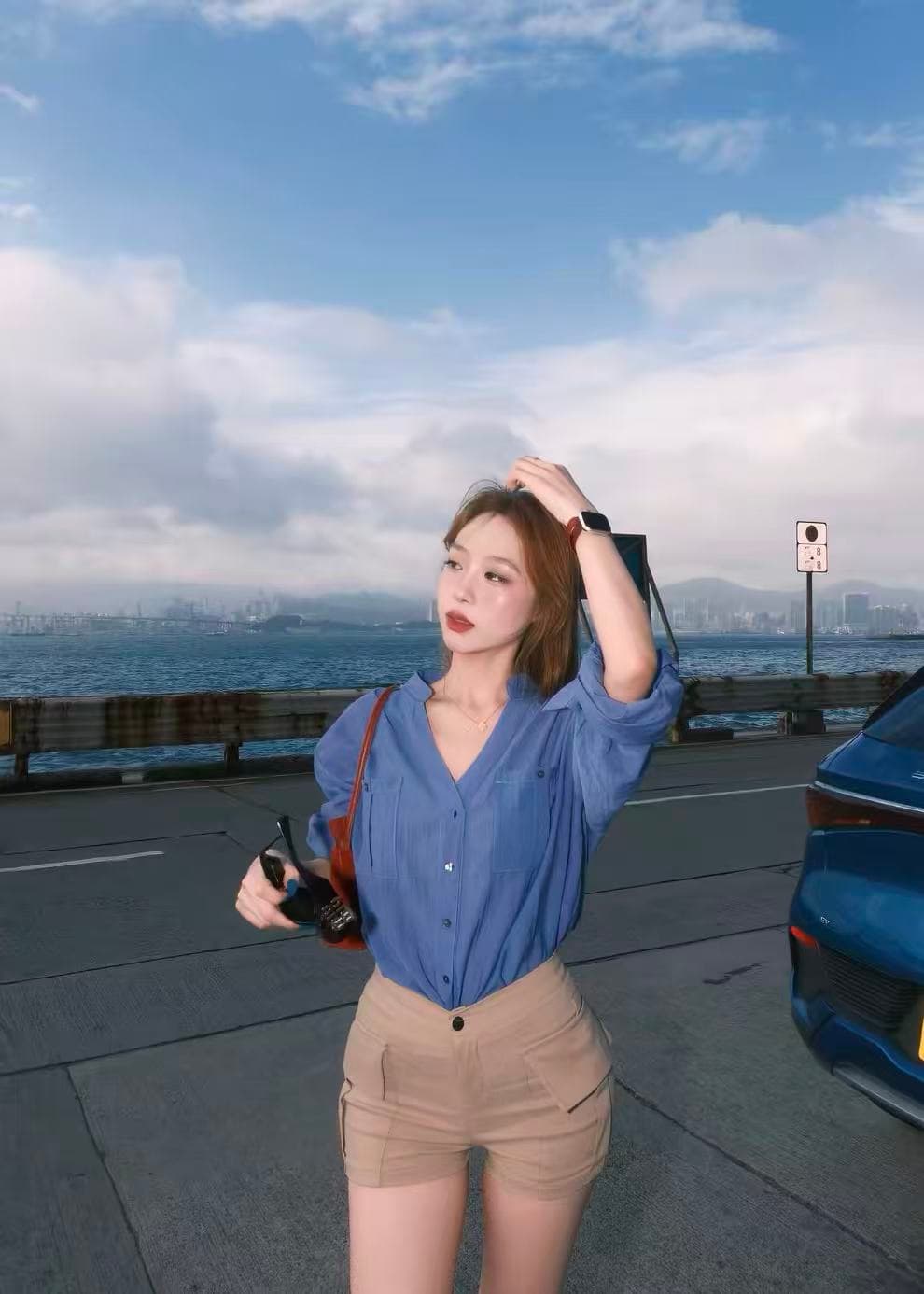 한 부서 출퇴근 V넥 자외선 차단 긴팔 여성 셔츠 여름 얇고 가벼운 통기성 느슨함 센스 캐주얼 품격 맨위