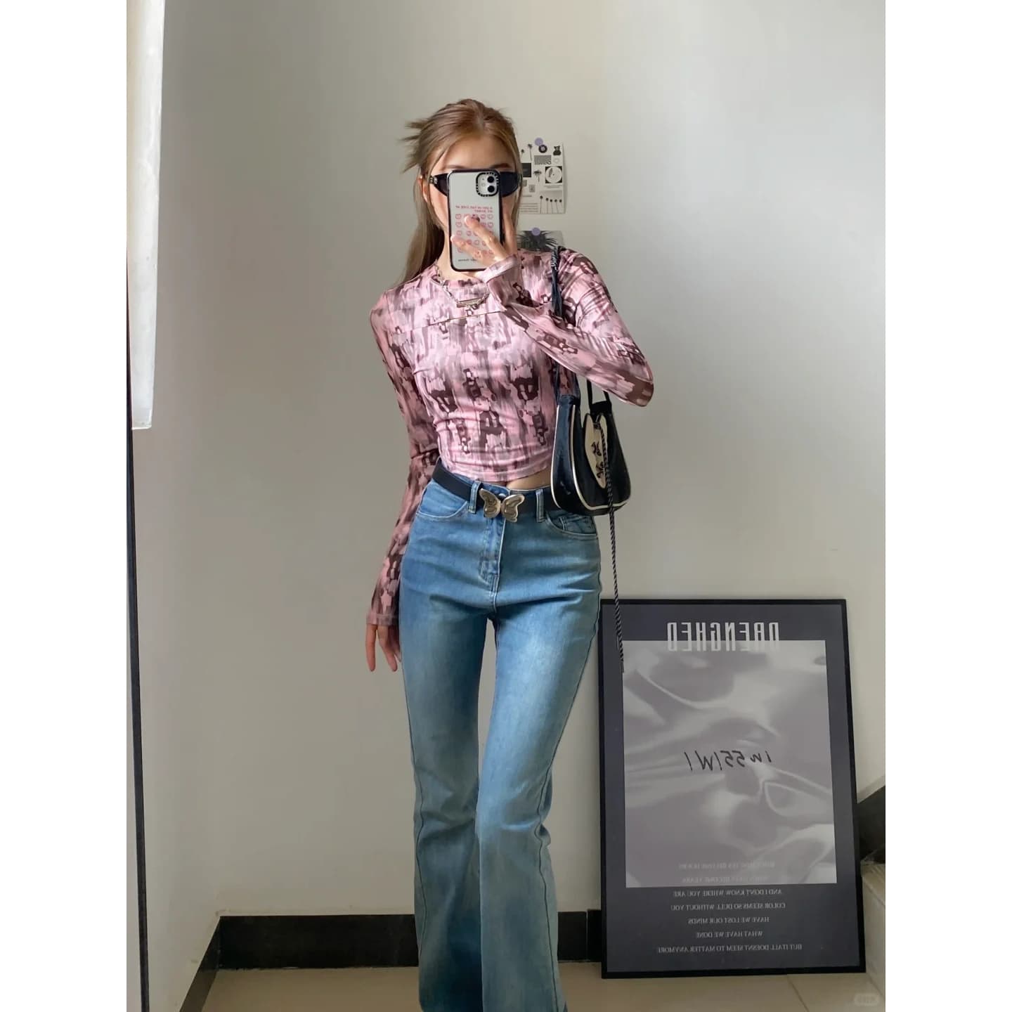 순수한 욕망 바람 달콤한 핫걸 홀치기 염색 긴팔 티셔츠 여성 이른 가을 불규칙 디자인 센스 쇼트 스타일 맨위 이미지 2