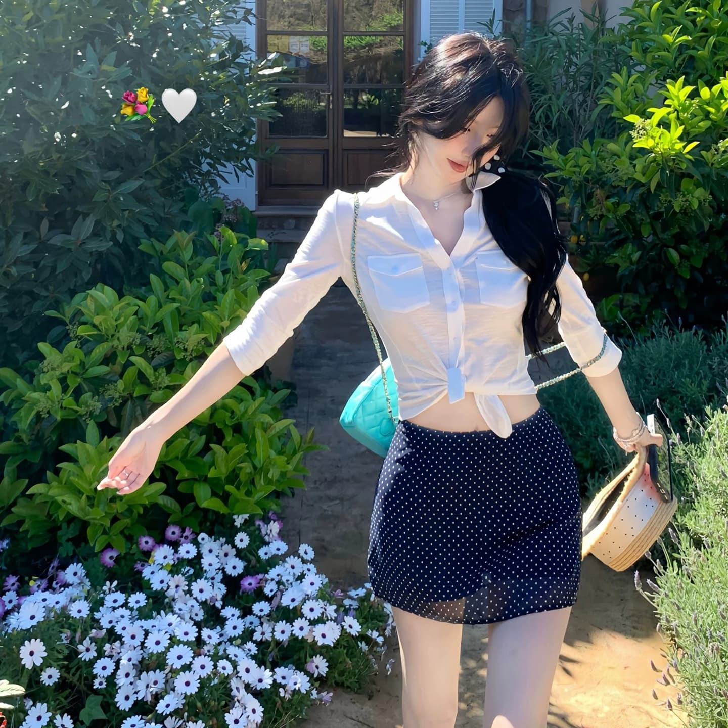 작은 폴로 칼라 여성 셔츠 여름 느긋한 바람 대나무 마디 질감 센스 맨위 이미지 4