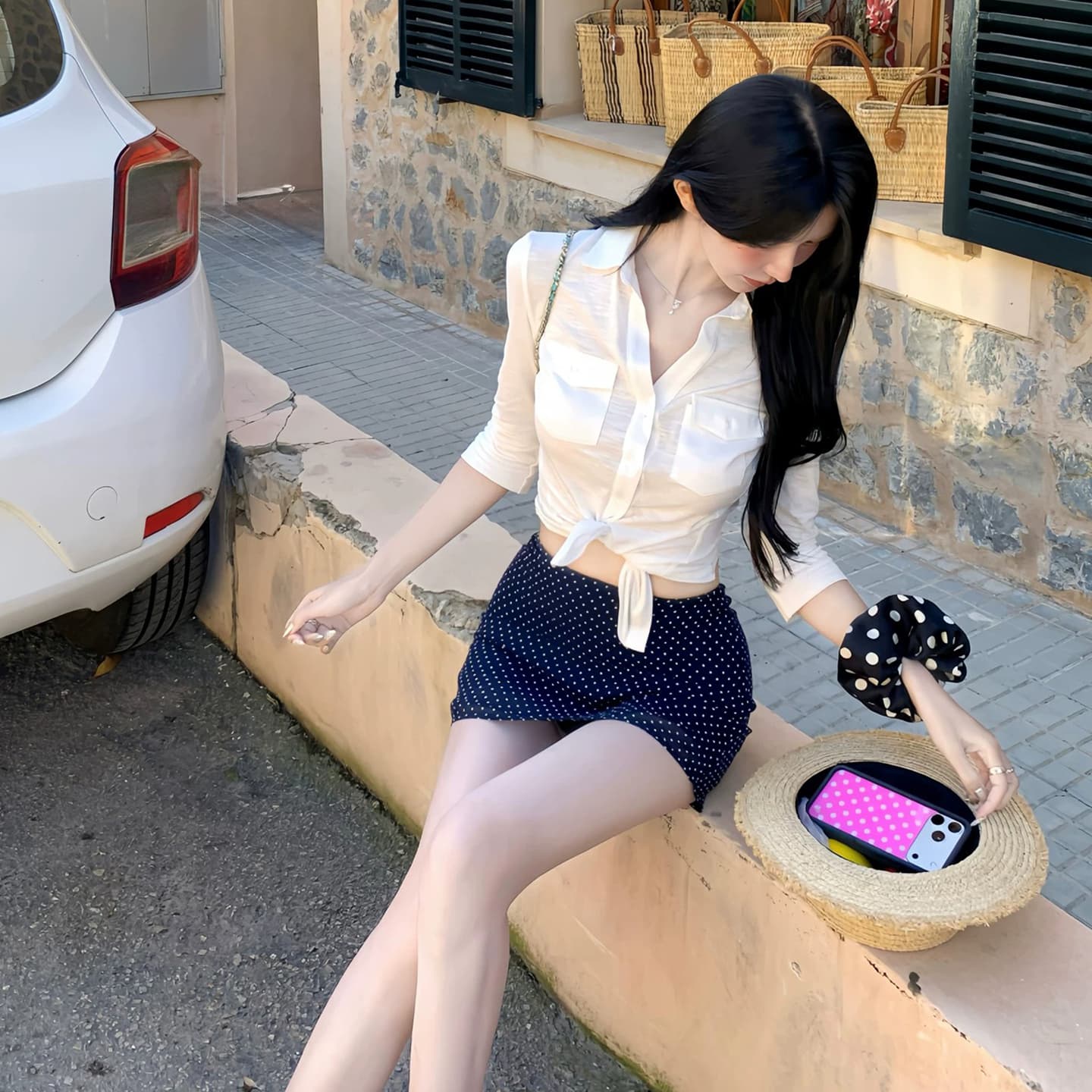 작은 폴로 칼라 여성 셔츠 여름 느긋한 바람 대나무 마디 질감 센스 맨위 상세 이미지 3