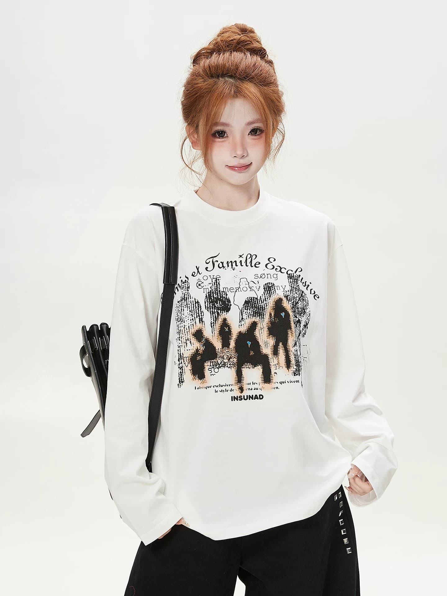 아메리칸 캐주얼 바람 프린트 긴팔 티셔츠 여성 루즈핏 BF 바람 커플 맨위 작은 대중 디자인 센스 이미지 3