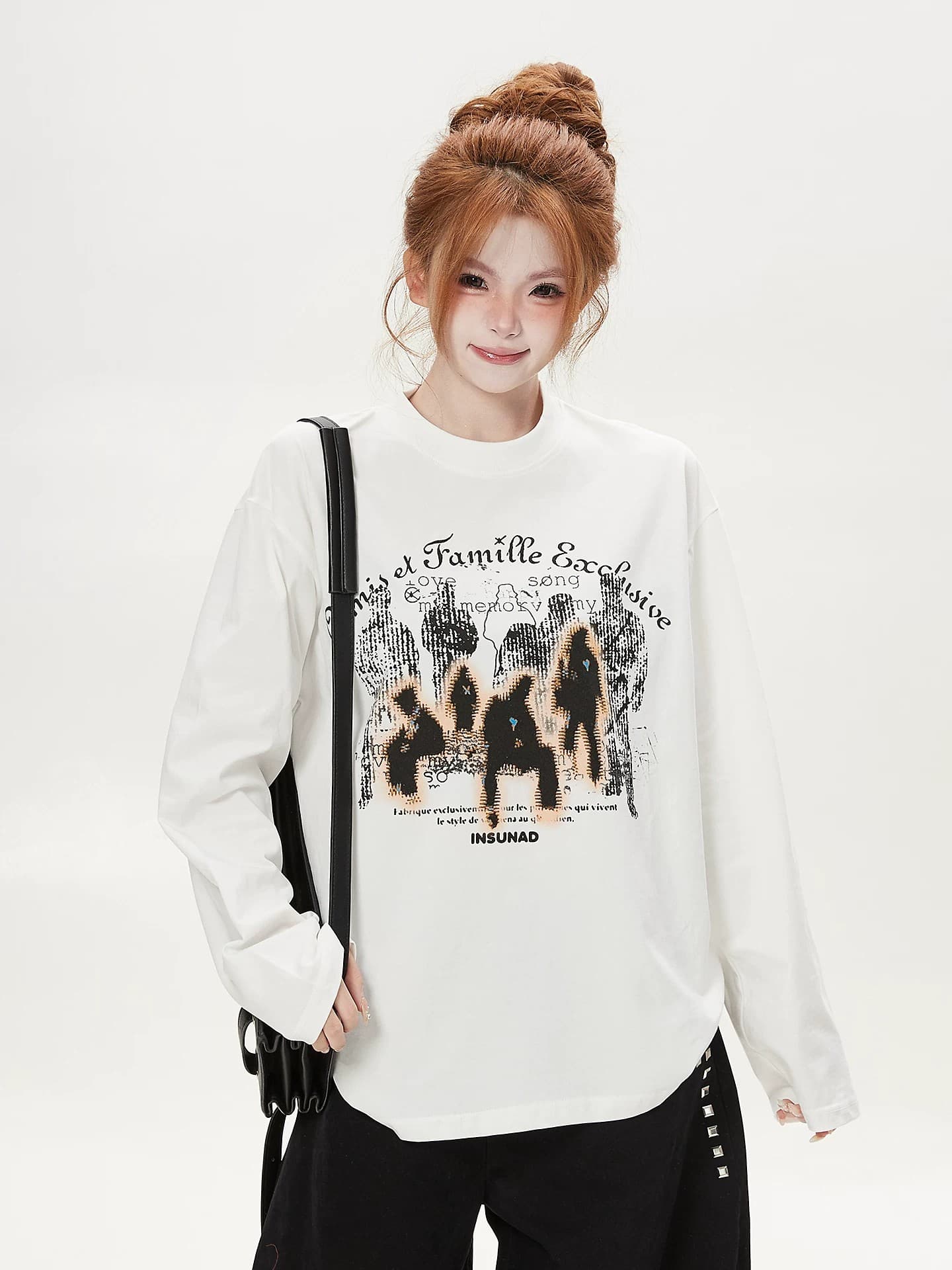 아메리칸 캐주얼 바람 프린트 긴팔 티셔츠 여성 루즈핏 BF 바람 커플 맨위 작은 대중 디자인 센스 이미지 2