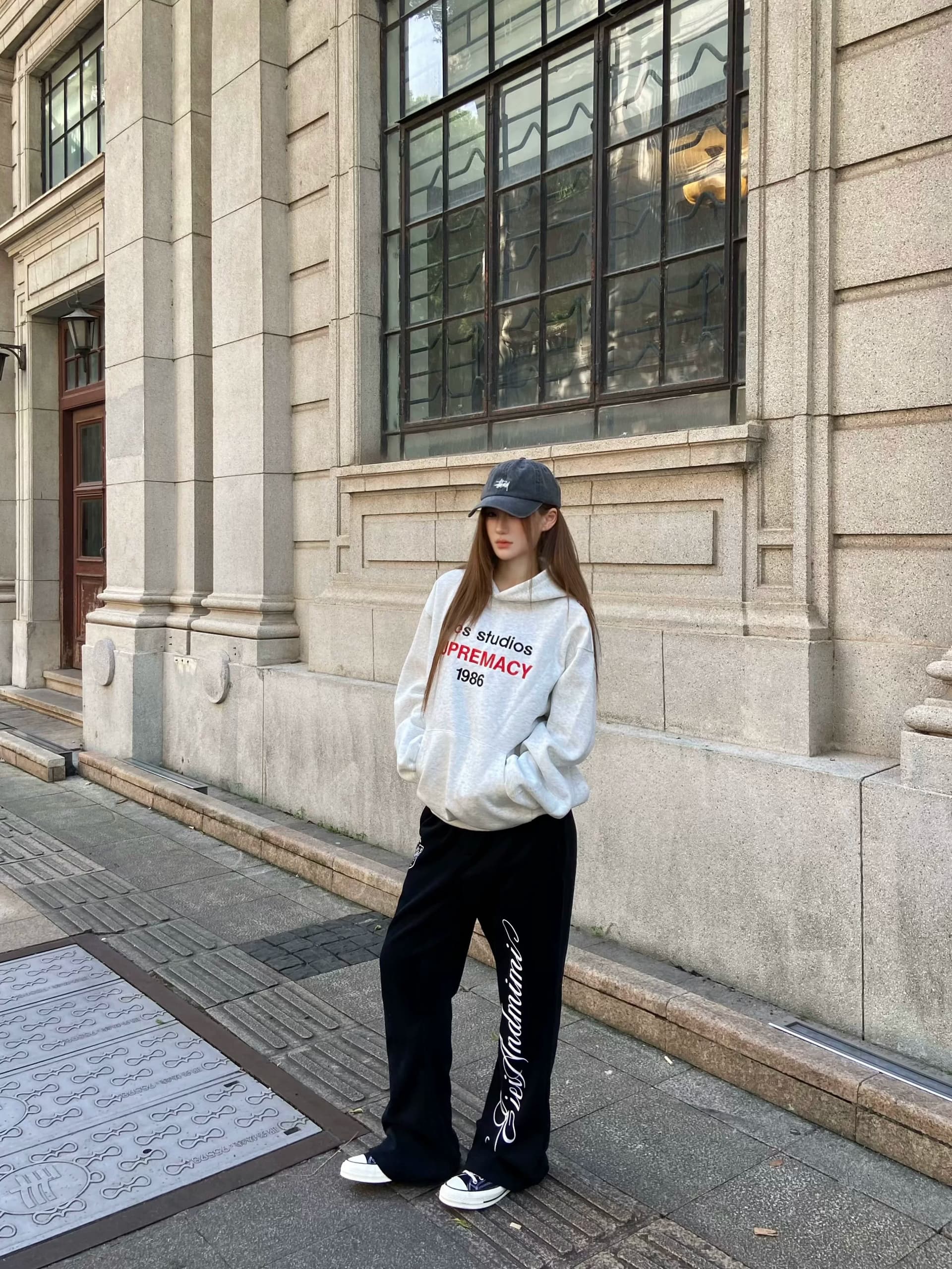 아메리칸 레트로 알파벳 배색 프린트 후드 티 스웨터 여성 루즈핏 풀오버 커플 맨위 ins 상세 이미지 4