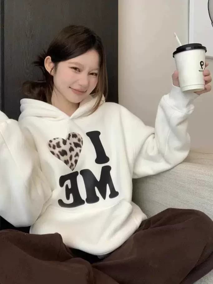 무거운 순면 후드 티 스웨터 여성 털이 있고 두꺼운 겨울 새로운 루즈핏 느긋한 후드 셔츠 상세 이미지 3