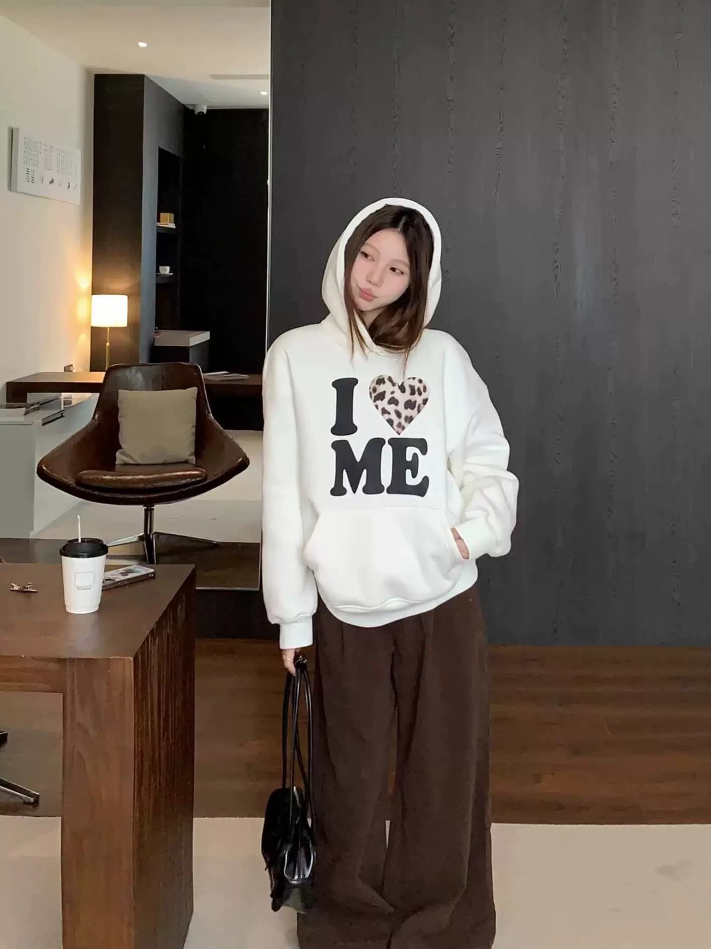 무거운 순면 후드 티 스웨터 여성 털이 있고 두꺼운 겨울 새로운 루즈핏 느긋한 후드 셔츠 상세 이미지 5
