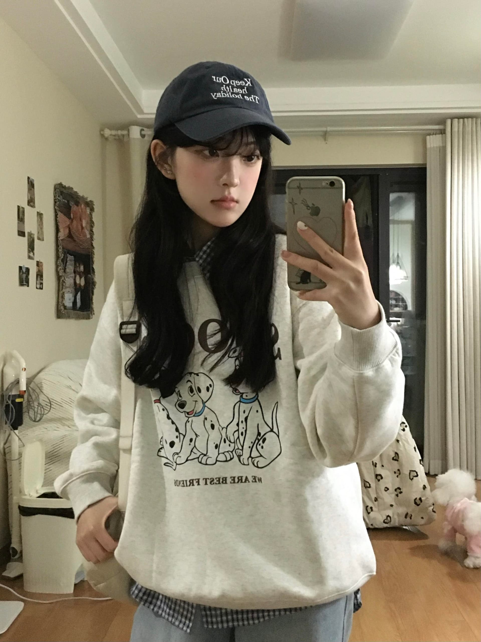 달마 시안 루즈핏 일상 캐주얼 봄 후드티 남녀 커플 섹션 아메리칸 풀오버 라운드 넥 맨위 이미지 2