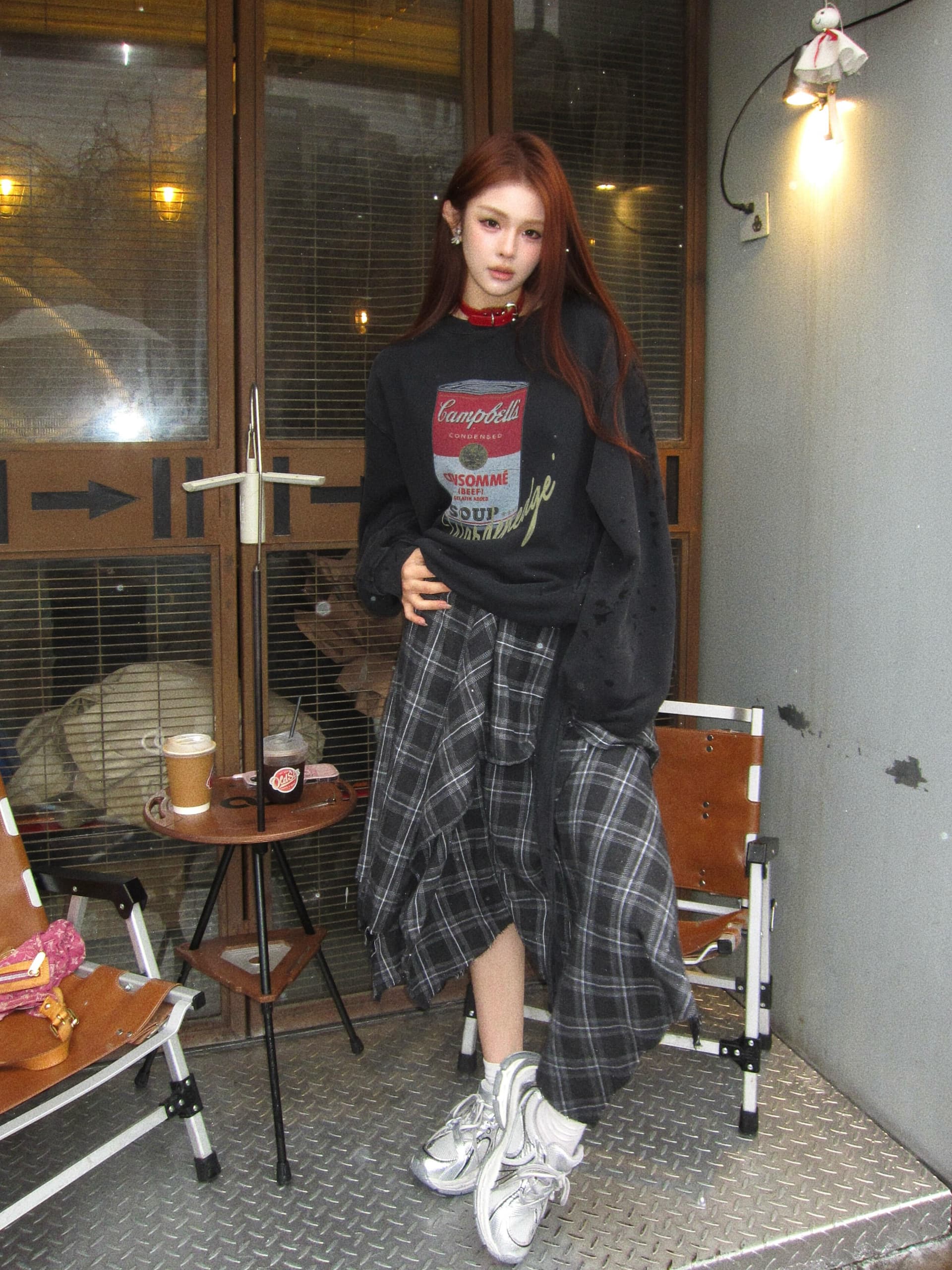 한국 ins 작은 대중 레트로 재미있는 통조림 식품 프린트 워싱 검정색 캐주얼 다용도 루즈핏 순면 후드티 맨위 이미지 4