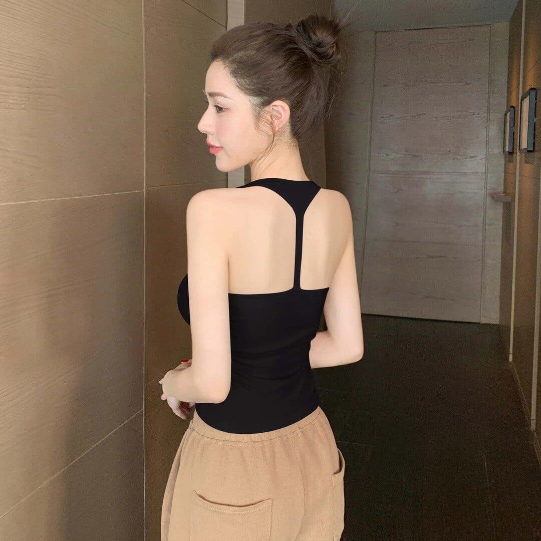 핫걸 바람 행침 목 백리스 캐미솔 몸매 가꾸기 작은 대중 다용도 디자인 센스 인사이드 잡아라. 의류