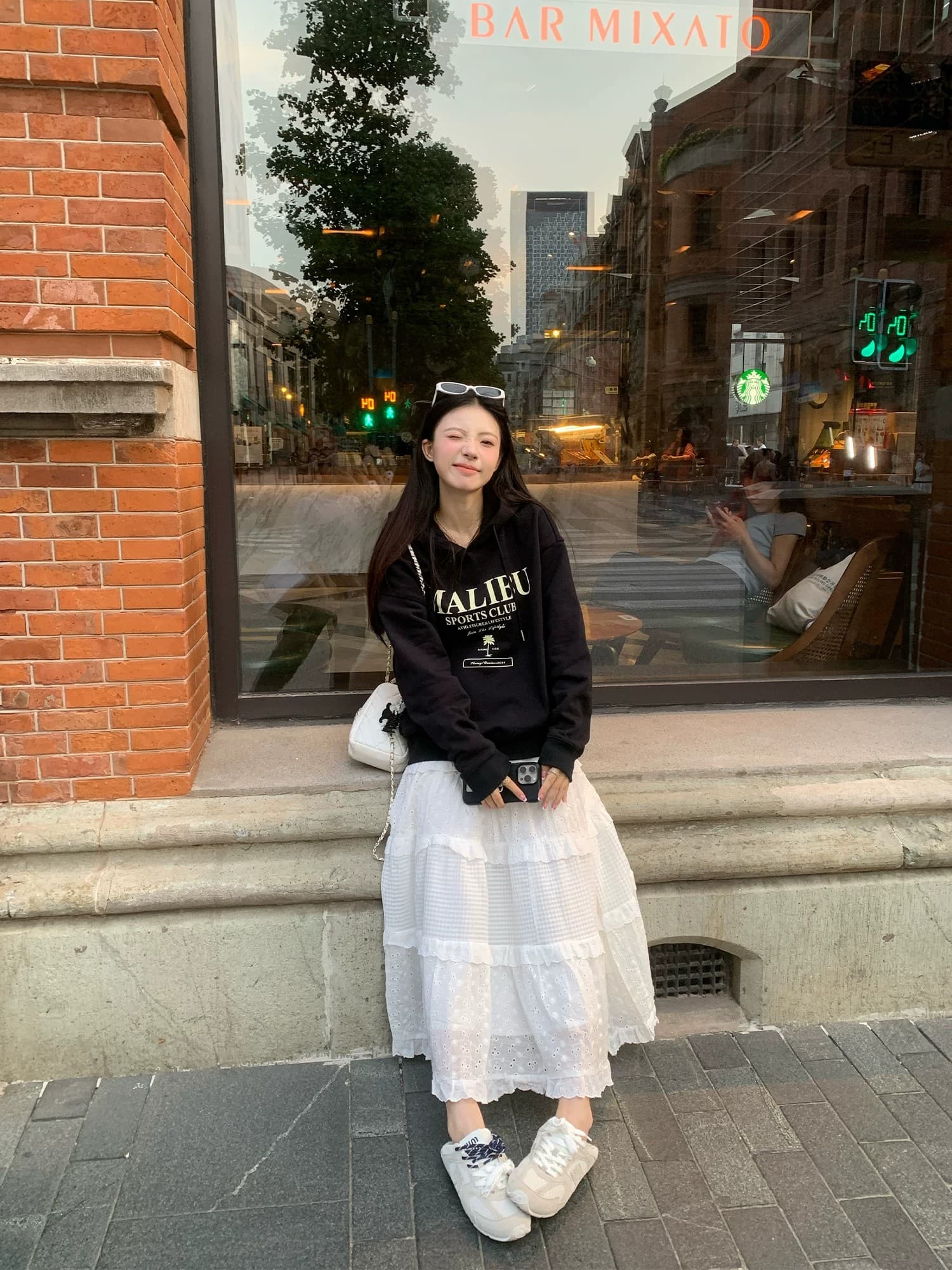 검정색 후드 티 스웨터 여성 면 100% 봄 가을 알파벳 프린트 풀오버 긴팔 맨위 이미지 4