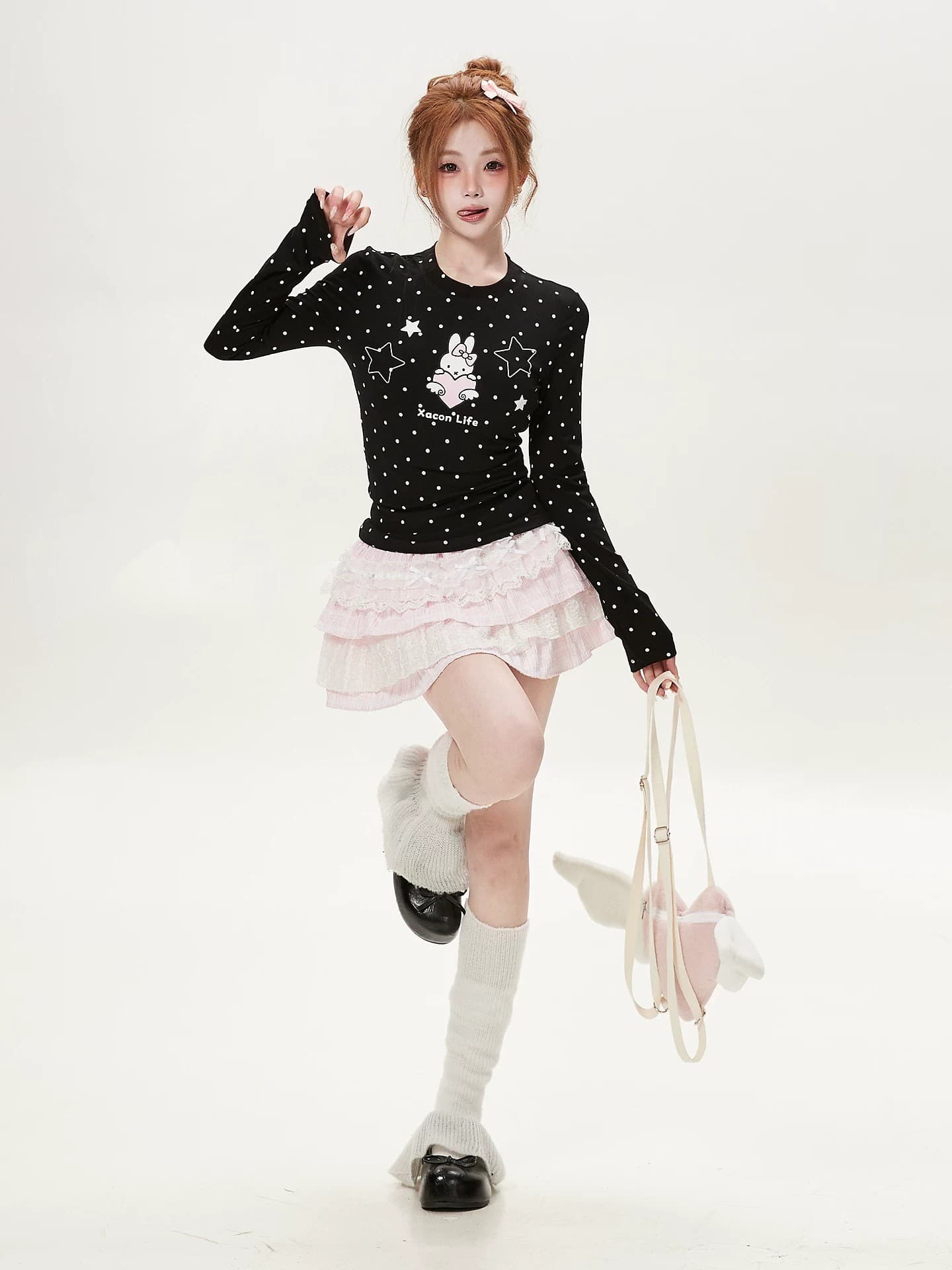 아메리칸 레트로 도트 무늬 만화 프린트 긴팔 티셔츠 여성 가을 핫걸 몸매 가꾸기 슬림해 보이는 고급 센스 Chic 맨위 이미지 2