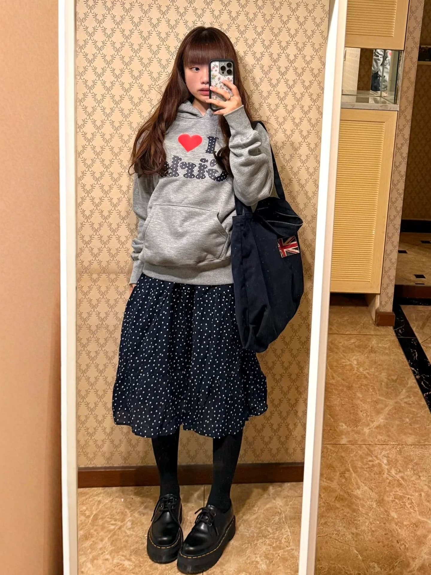 아메리칸 회색 하트 도트 무늬 알파벳 후드 티 스웨터 여성 가을과 겨울 조수 브랜드 레트로 커플 루즈핏 캐주얼 재킷 상세 이미지 3