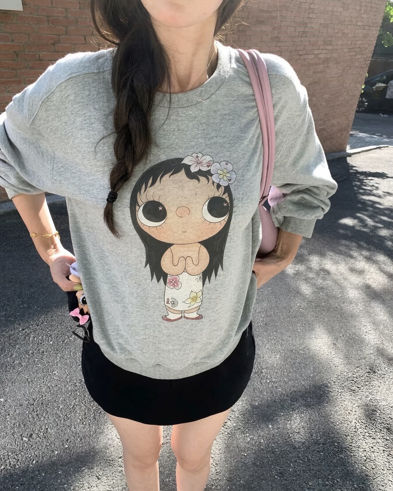 한 부서 작은 yu 귀여운 프린트 라운드 넥 풀오버 루즈핏 후드티