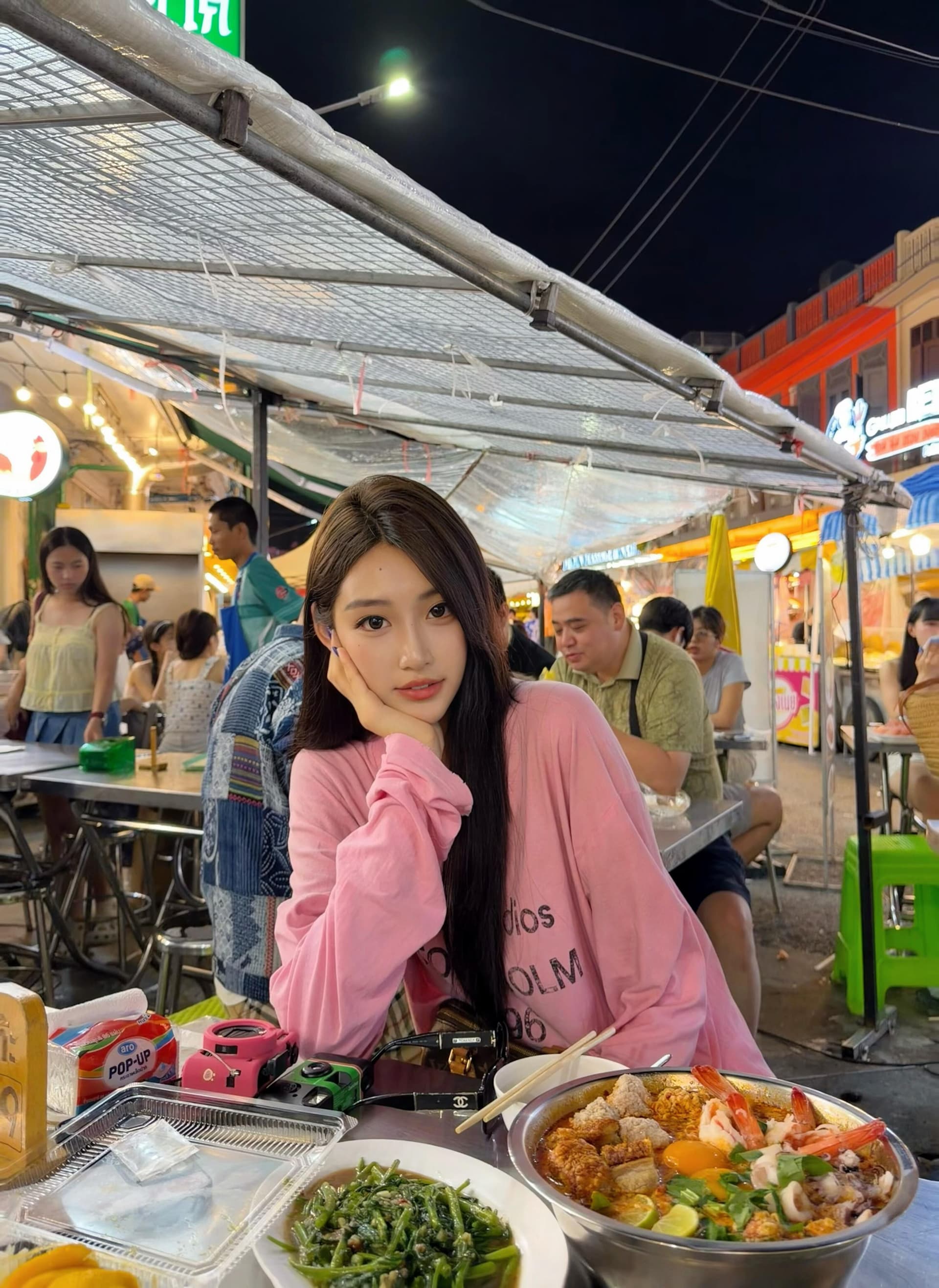 아메리칸 레트로 루즈핏 라운드 넥 긴팔 티셔츠 여성 프린트 봄 가을 핑크색 맨위 이미지 2