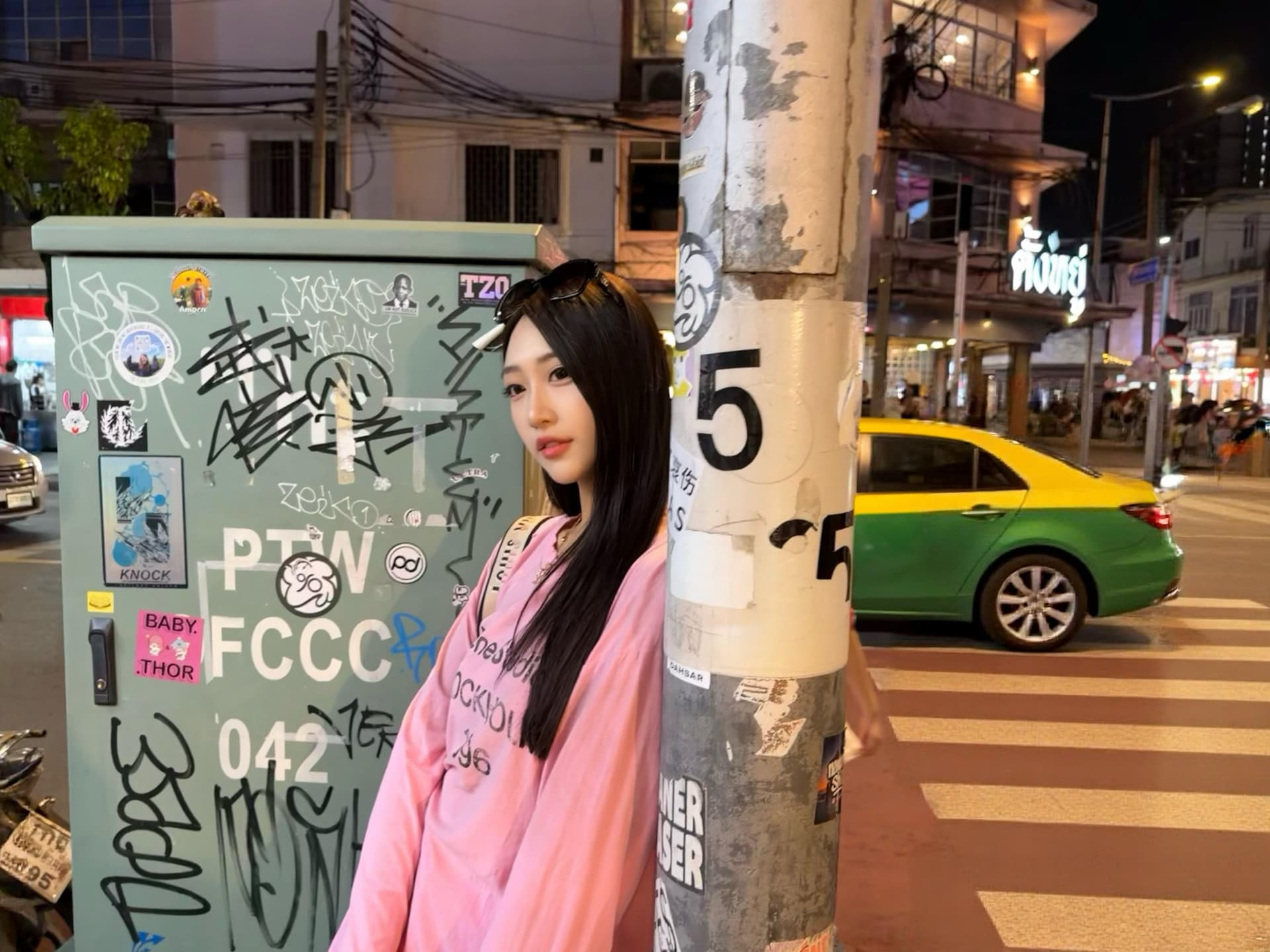 아메리칸 레트로 루즈핏 라운드 넥 긴팔 티셔츠 여성 프린트 봄 가을 핑크색 맨위 상세 이미지 4