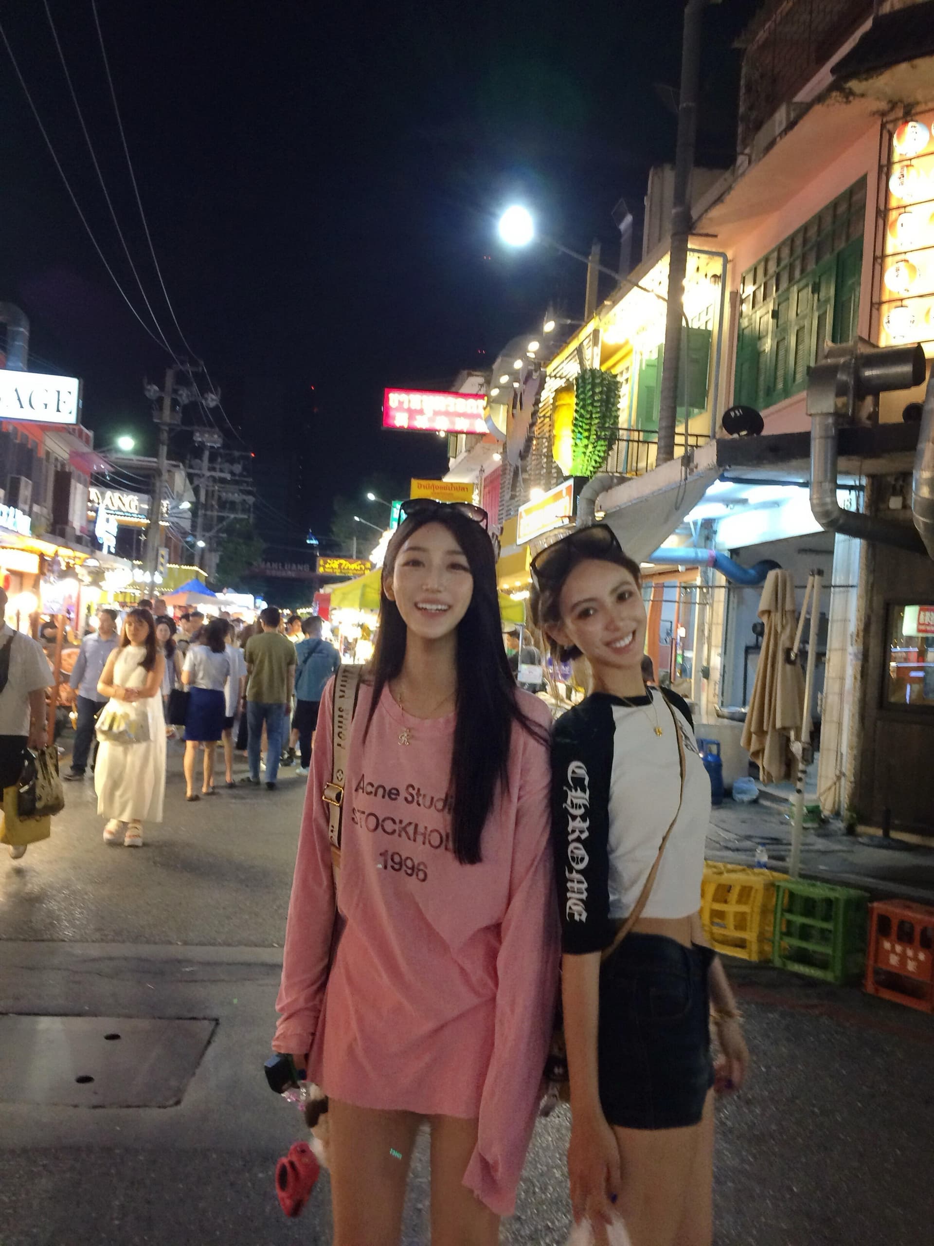 아메리칸 레트로 루즈핏 라운드 넥 긴팔 티셔츠 여성 프린트 봄 가을 핑크색 맨위 상세 이미지 5