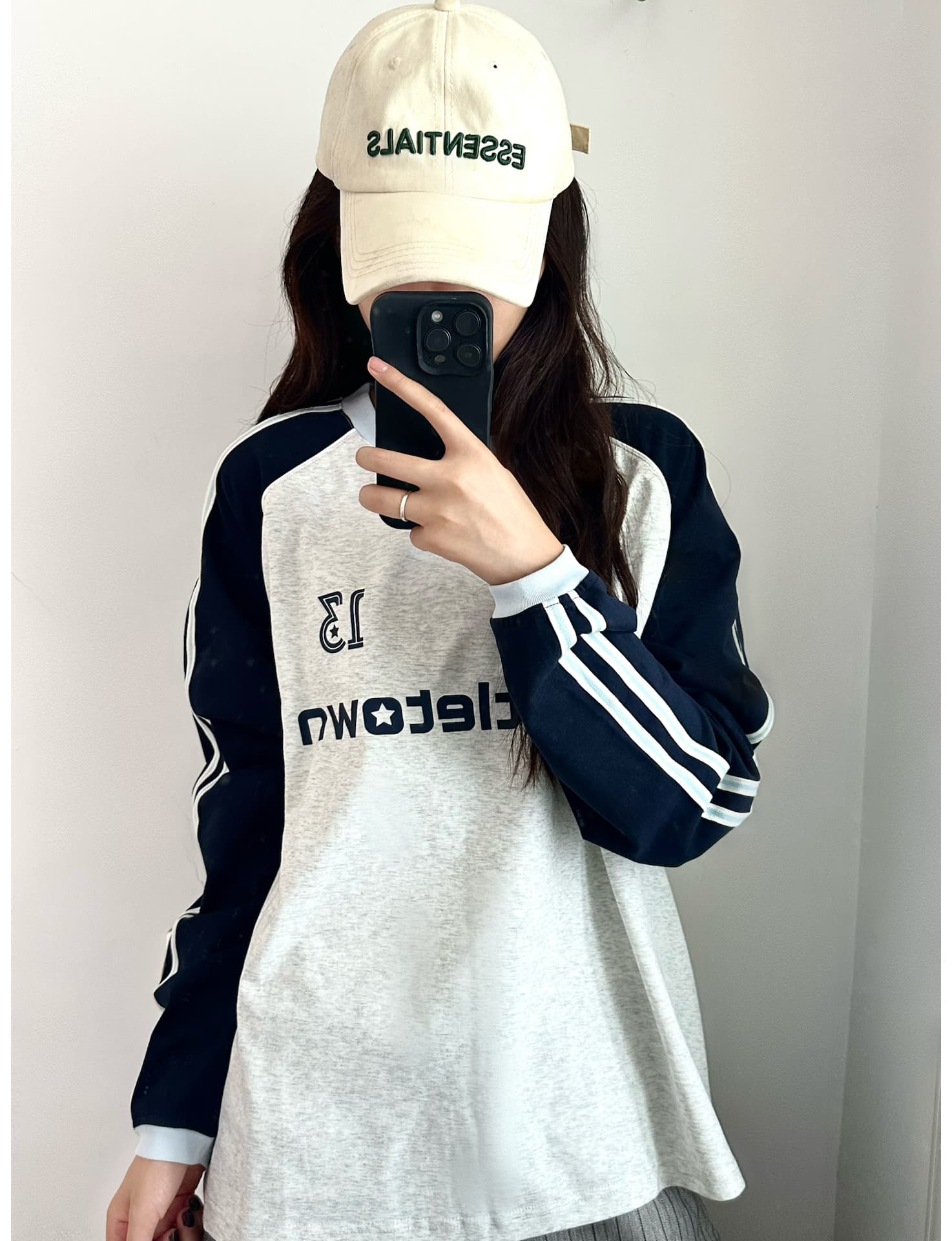 아메리칸 학원 스타일 배색 패치워크 긴팔 티셔츠 남성 가을 겨울철 커플룩 알파벳 프린트 루즈핏 맨위 서비스 상세 이미지 1