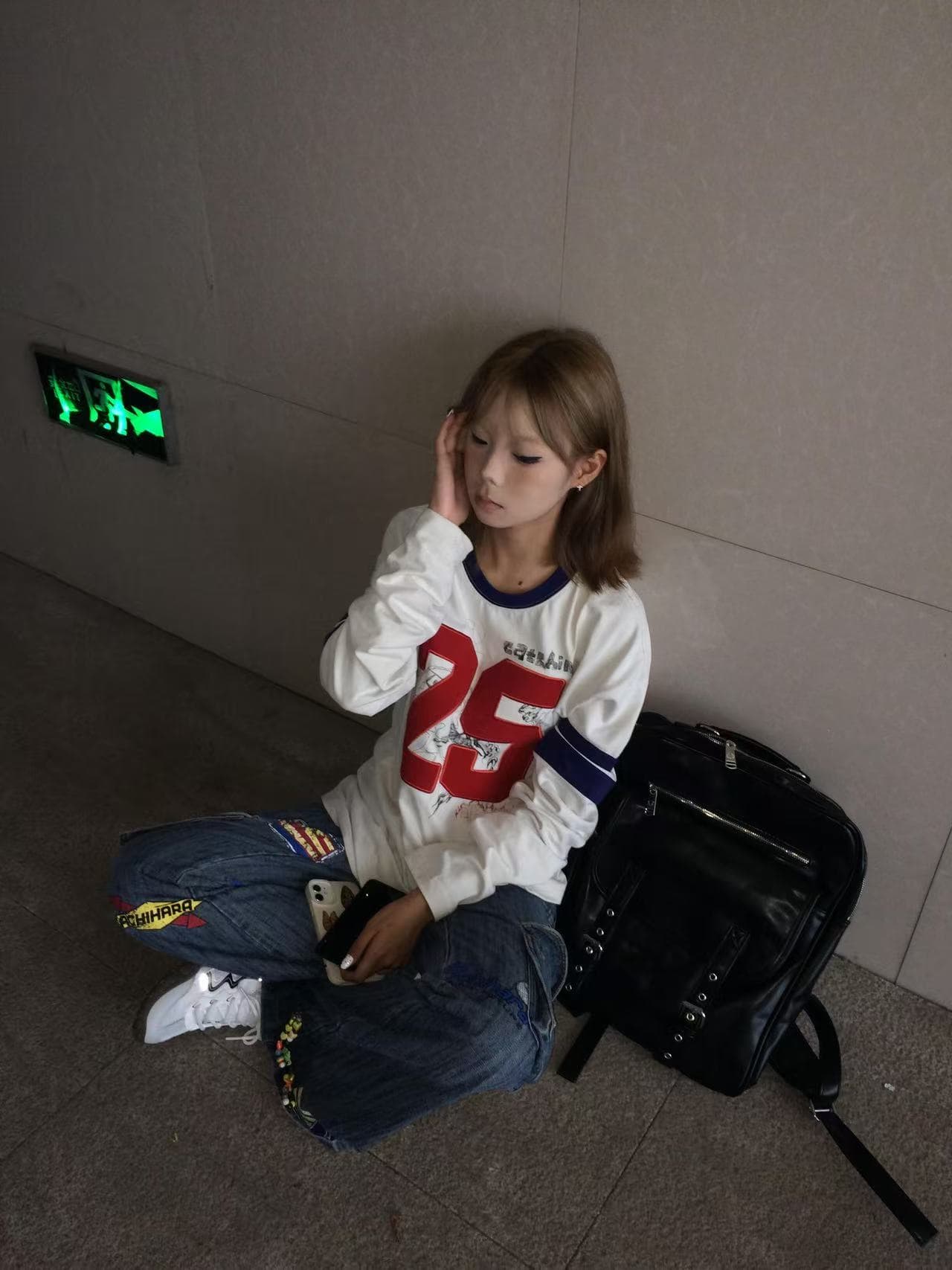 레트로 거리 바람 긴팔 티셔츠 여성 가을 자수 낙서 프린트 캐주얼 맨위 이미지 3