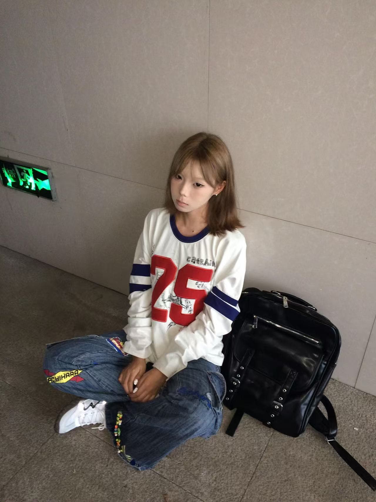 레트로 거리 바람 긴팔 티셔츠 여성 가을 자수 낙서 프린트 캐주얼 맨위 상세 이미지 2