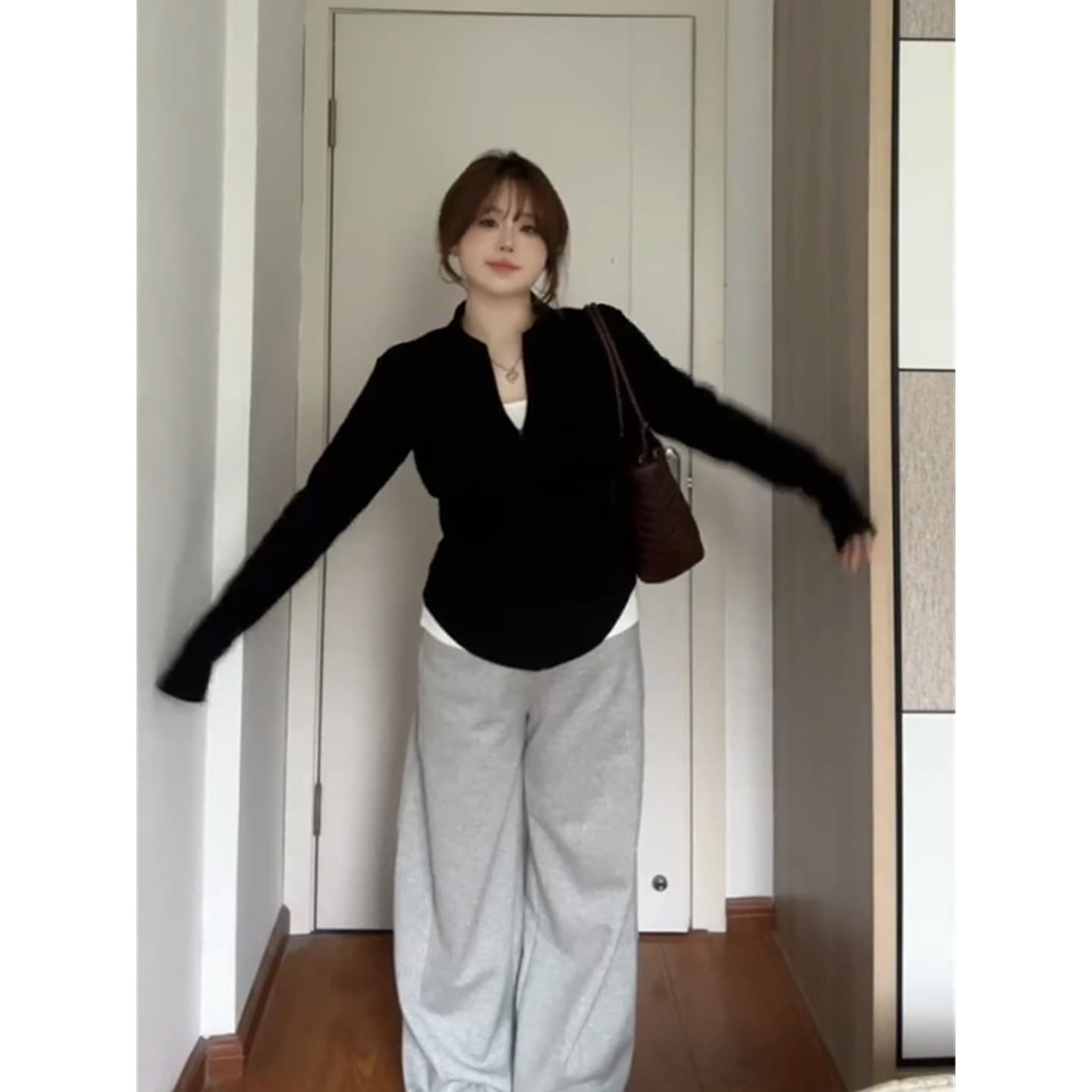 빅 사이즈 고급 센스 검정색 스탠드 칼라 긴팔 짧은 여성 코트 가을 지방 mm 몸매 가꾸기 꼬집기 허리 슬림해 보이는 아름다운 자켓 상세 이미지 3