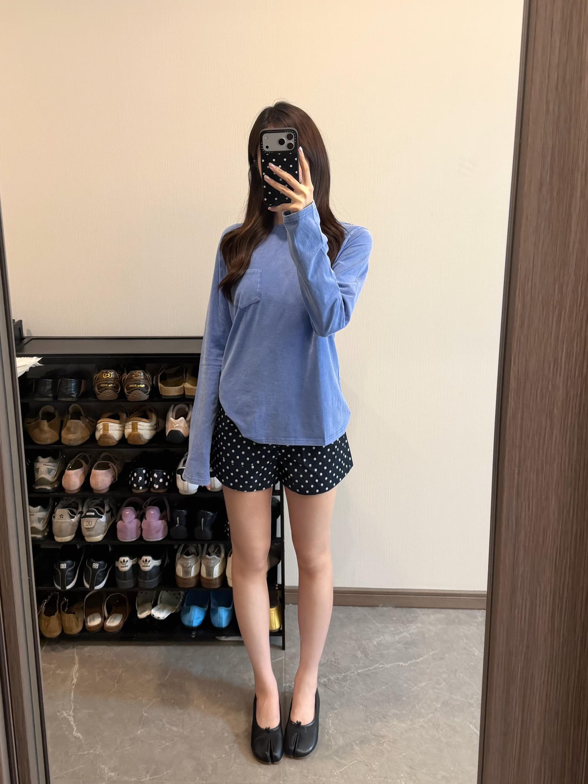 아메리칸 레트로 워시 물 파란색 긴팔 티셔츠 여성 가을 루즈핏 느긋한 바람 작은 대중 다용도 캐주얼 만나는 맨위 상세 이미지 5