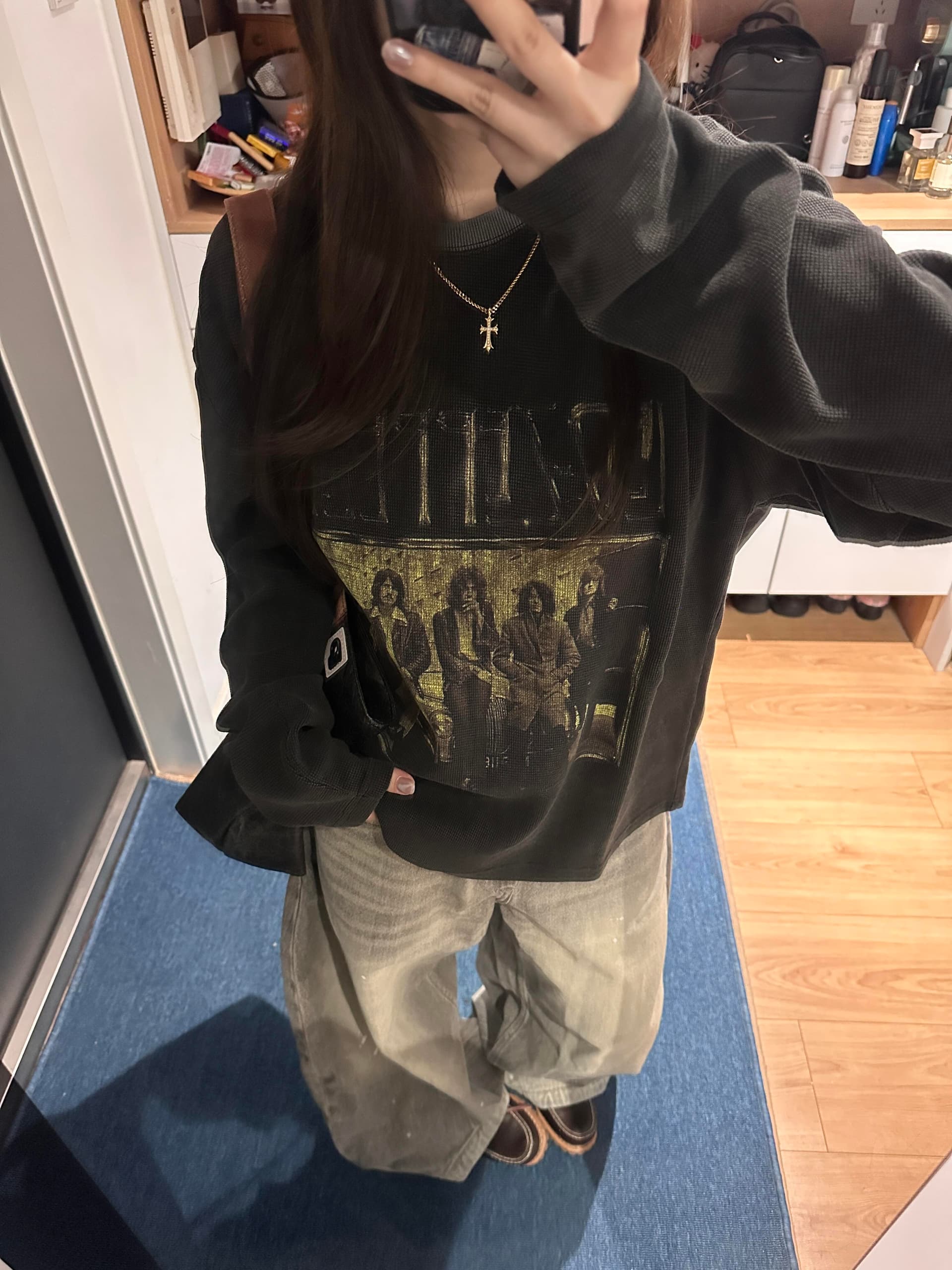 순면 긴팔 티셔츠 여성 봄 가을 아메리칸 레트로 워싱 마 오래된 oversize 작은 대중 높음 거리 ins 루즈핏 맨위 상세 이미지 4