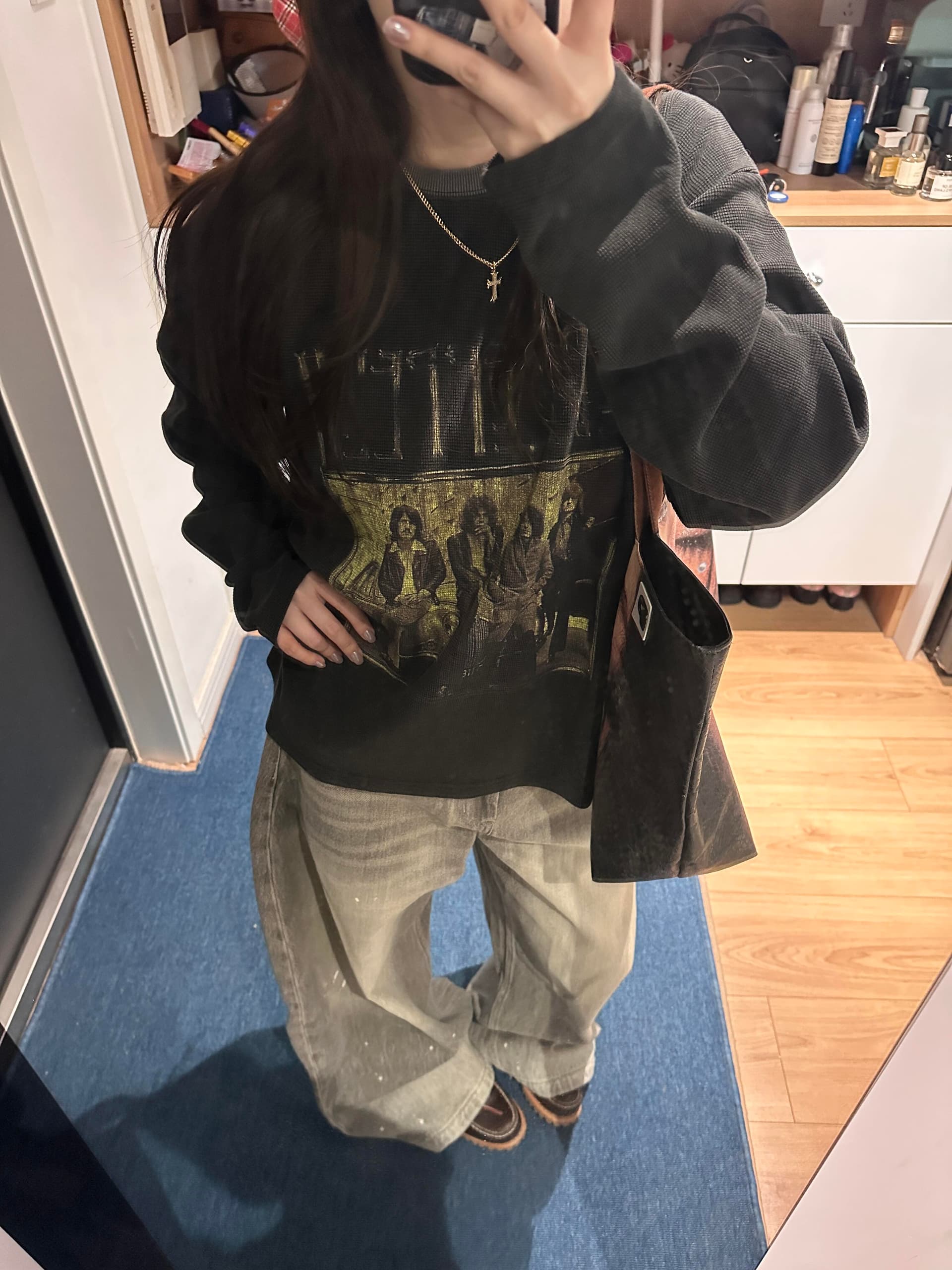 순면 긴팔 티셔츠 여성 봄 가을 아메리칸 레트로 워싱 마 오래된 oversize 작은 대중 높음 거리 ins 루즈핏 맨위 상세 이미지 5
