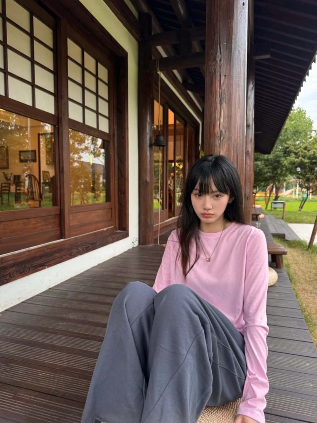 핑크색 라운드 넥 긴팔 티셔츠 여성 조기 가을 기초 섹션 다용도 한 부서 느긋한 루즈핏 인사이드 가져 가라. 기본 셔츠 맨위 이미지 2
