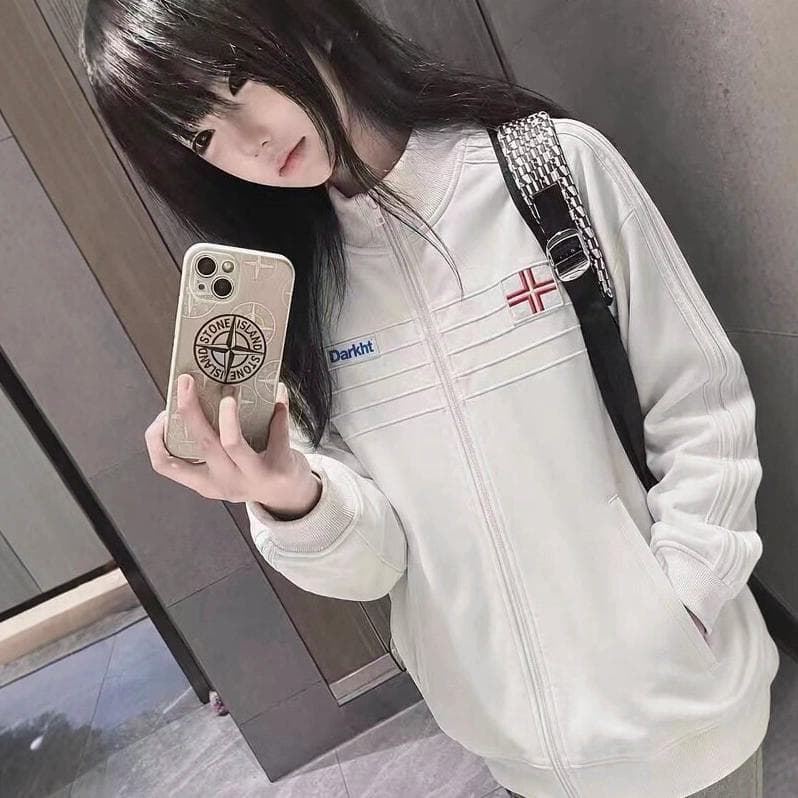 2026 이른 가을 새로운 스탠드 칼라 주름 자수 후드티 여성 코트 느긋한 바람 커플 루즈핏 조수 브랜드 재킷 오픈 가디건 상세 이미지 4