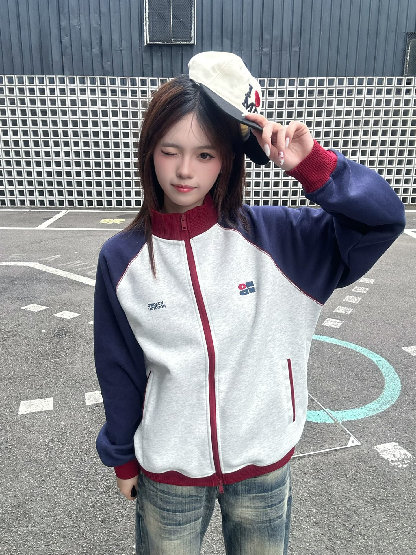 아메리칸 레트로 운동 배색 패치워크 스탠드 칼라 후드티 여성 봄 가을 학원 스타일 루즈핏 캐주얼 지퍼 카디건 코트 상세 이미지 5
