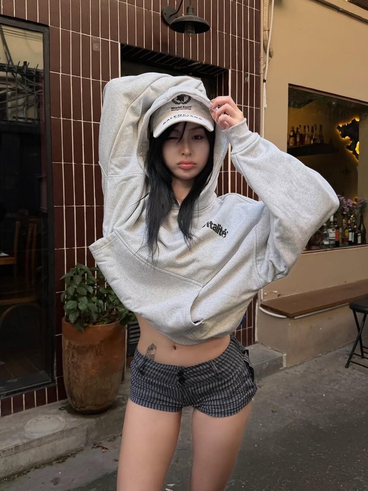 한 부서 ins 바람 작은 대중 알파벳 프린트 후드 쇼트 스타일 후드티 여성 가을 겨울 루즈핏 풀오버 다용도 회색 맨위