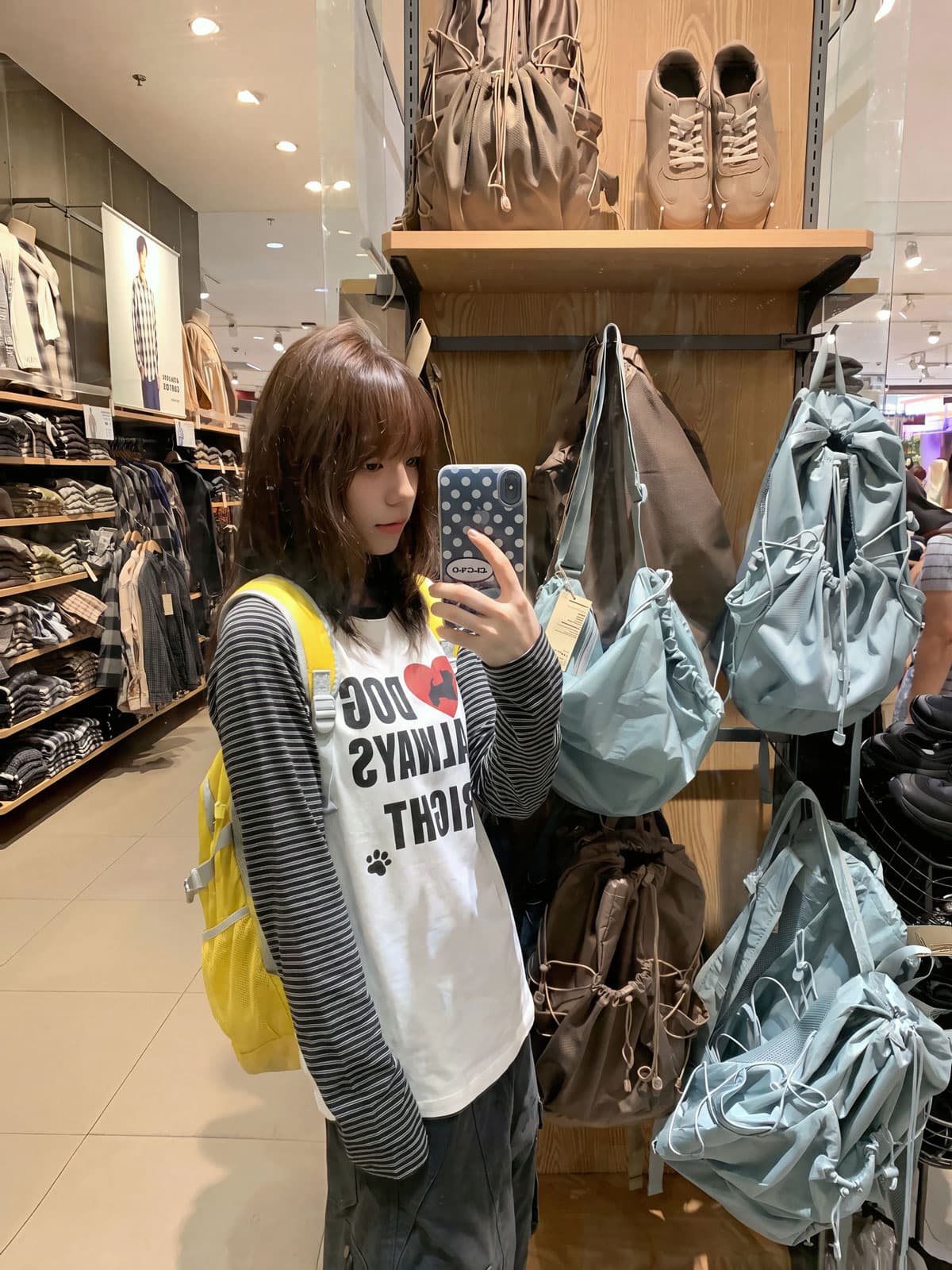 한 부서 레트로 학원 스타일 프린트 강아지 스트라이프 삽입 어깨 긴팔 티셔츠 여성 가을 루즈핏 패치워크 느긋한 맨위 이미지 3
