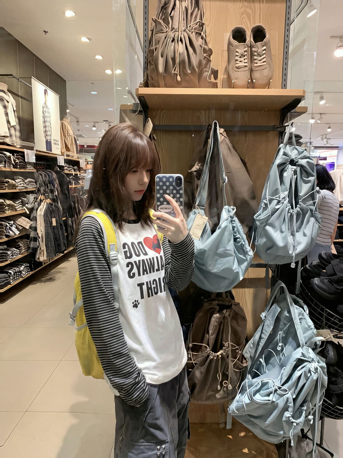 한 부서 레트로 학원 스타일 프린트 강아지 스트라이프 삽입 어깨 긴팔 티셔츠 여성 가을 루즈핏 패치워크 느긋한 맨위 이미지 4