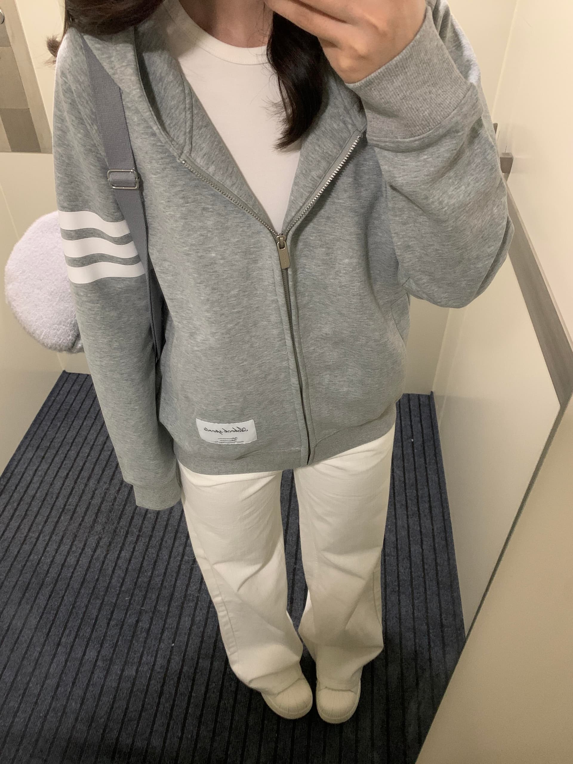 아메리칸 조수 브랜드 스트라이프 후드 회색 후드티 여성 봄 가을 새로운 느긋한 바람 루즈핏 레트로 커플 카디건 코트 이미지 2
