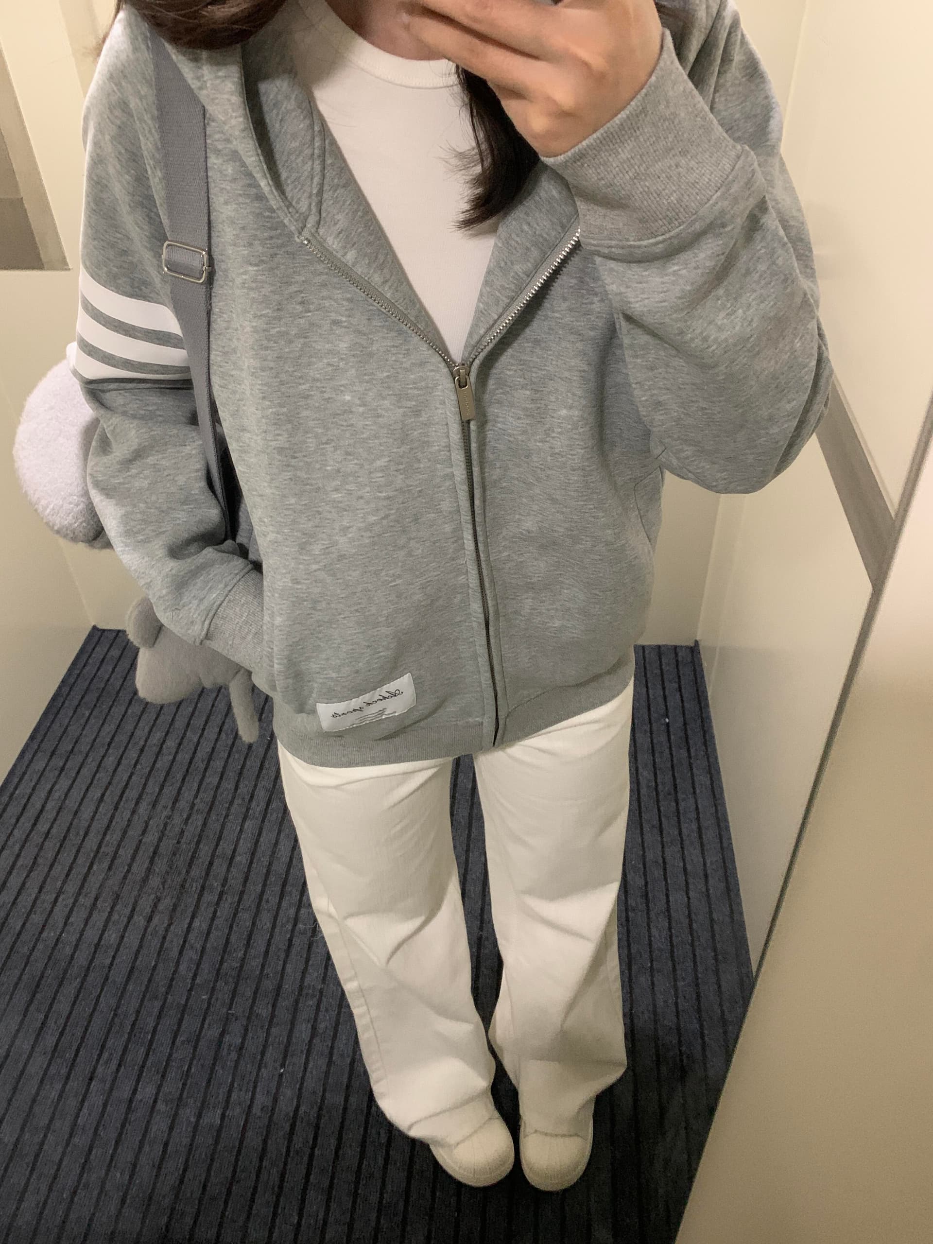 아메리칸 조수 브랜드 스트라이프 후드 회색 후드티 여성 봄 가을 새로운 느긋한 바람 루즈핏 레트로 커플 카디건 코트 상세 이미지 1