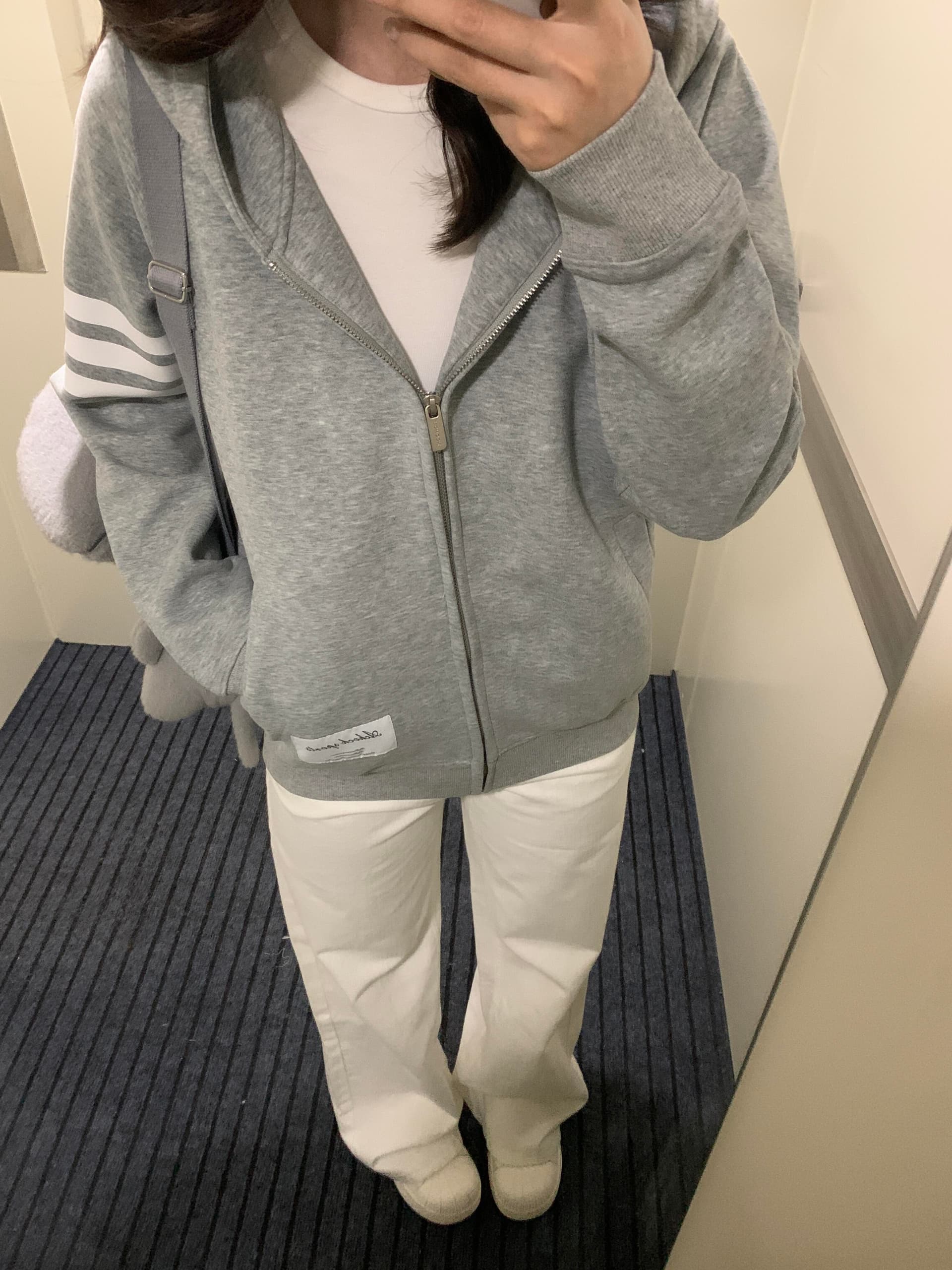 아메리칸 조수 브랜드 스트라이프 후드 회색 후드티 여성 봄 가을 새로운 느긋한 바람 루즈핏 레트로 커플 카디건 코트 상세 이미지 3