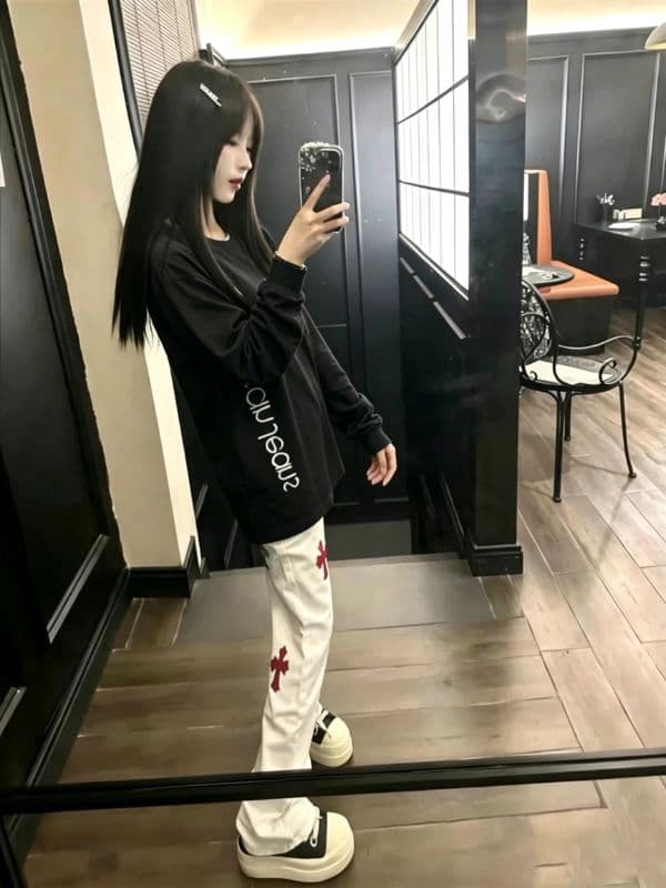 국가 조수 브랜드 아메리칸 톰 글 래 원인 블루 알파벳 긴팔 티셔츠 남녀 이른 가을 루즈핏 슬림해 보이는 작은 대중 커플 맨위 ins 이미지 2