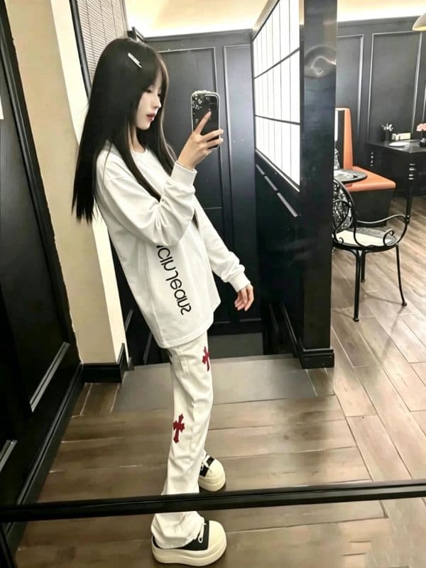 국가 조수 브랜드 아메리칸 톰 글 래 원인 블루 알파벳 긴팔 티셔츠 남녀 이른 가을 루즈핏 슬림해 보이는 작은 대중 커플 맨위 ins 이미지 4